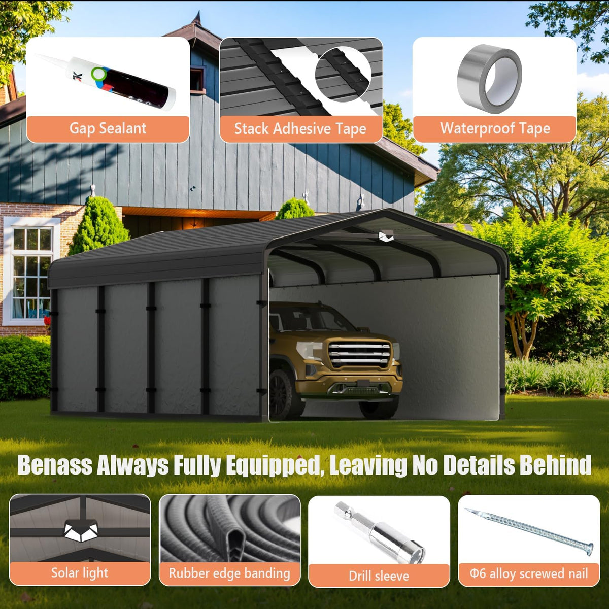 12x20 heavy duty metal carport canopy, drive through, side view