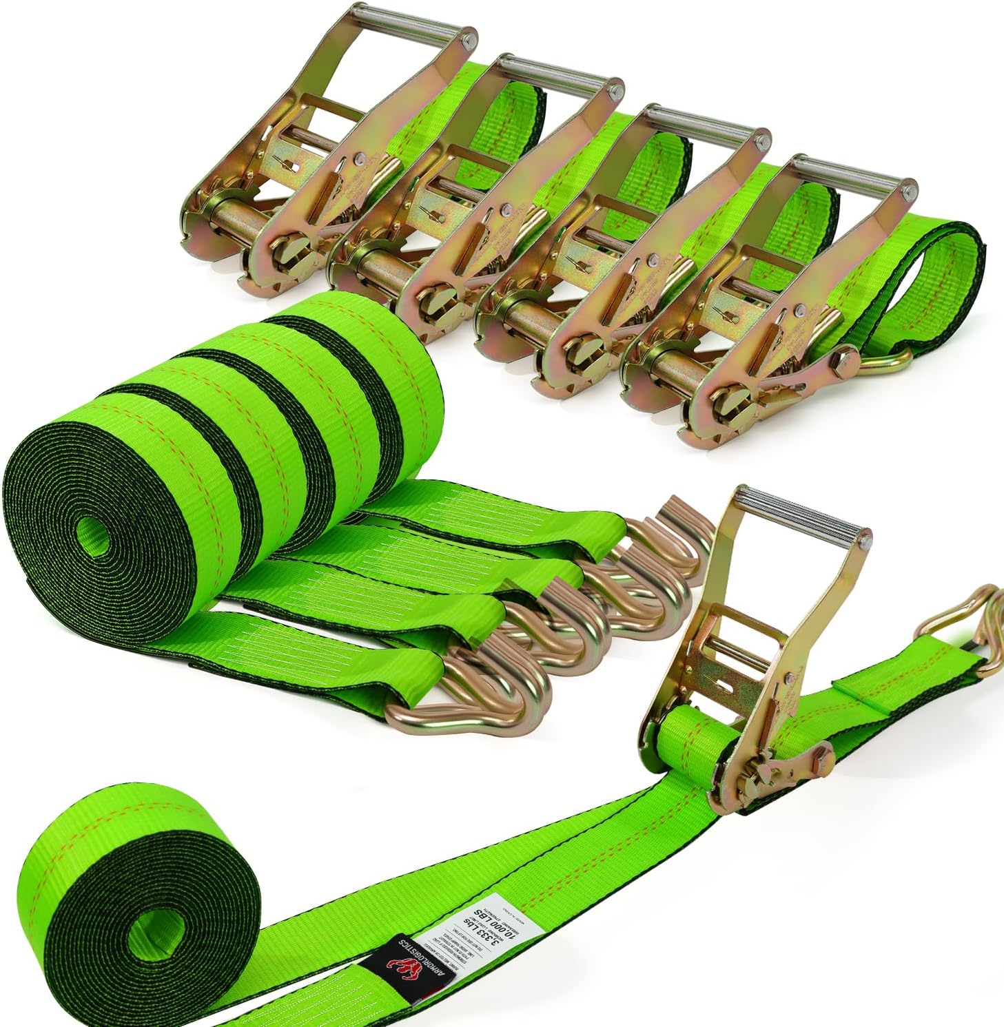 4 Pack 20ft Ratchet Straps Heavy Duty, 10,000 LBS Break Strength, 2" x 20' Heavy Duty Cargo Straps with Double J Hooks, Cargo Tie Down Straps Perfect for Truck, Trailers, Moving Appliances (Green)