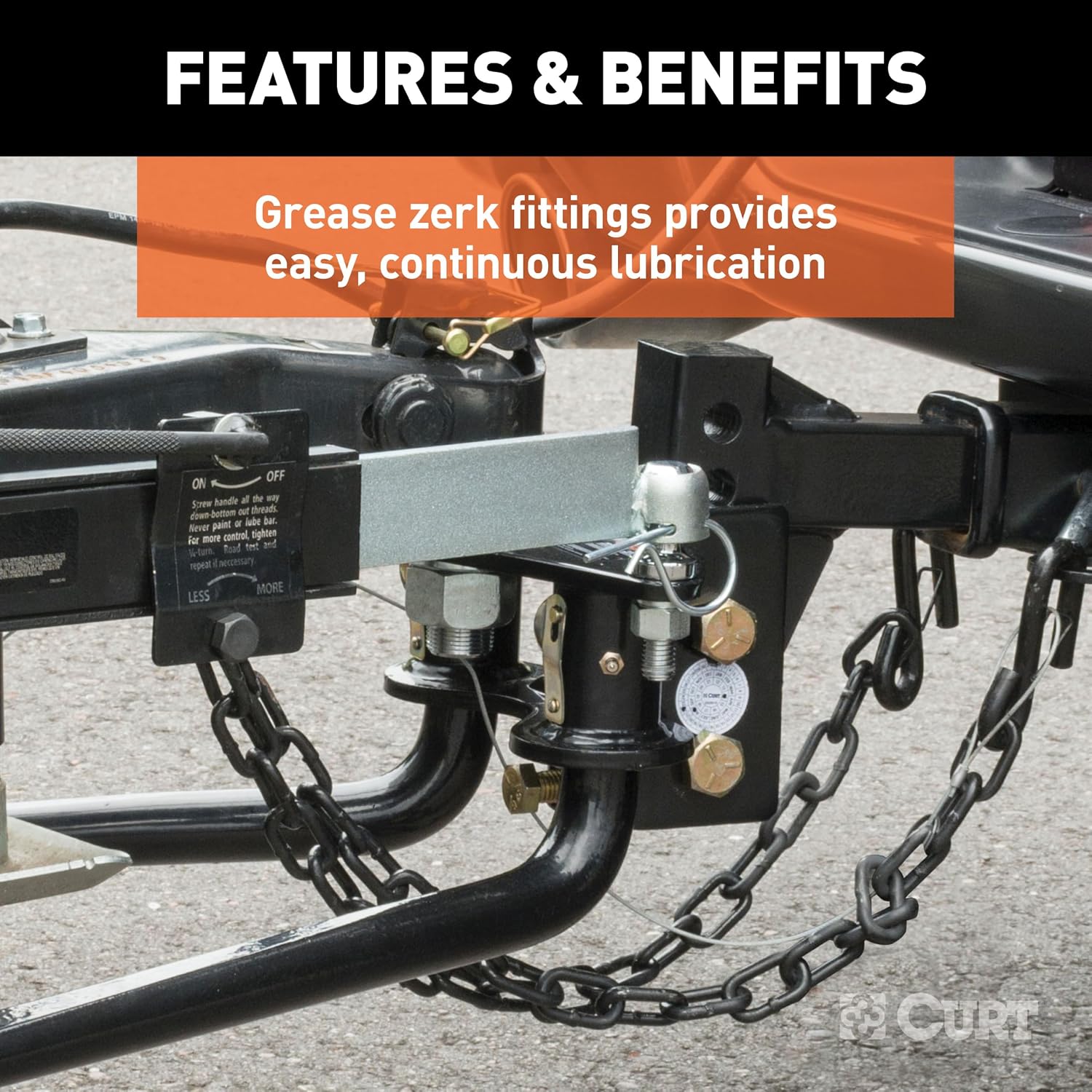 CURT 17063 Round Bar Weight Distribution Hitch with Sway Control, 2" Shank, 2-5/16" Ball, 10,000-14,000 lb GTW, 1,000-1,400 lb TW, Integrated Lubrication for Travel Trailers and Campers