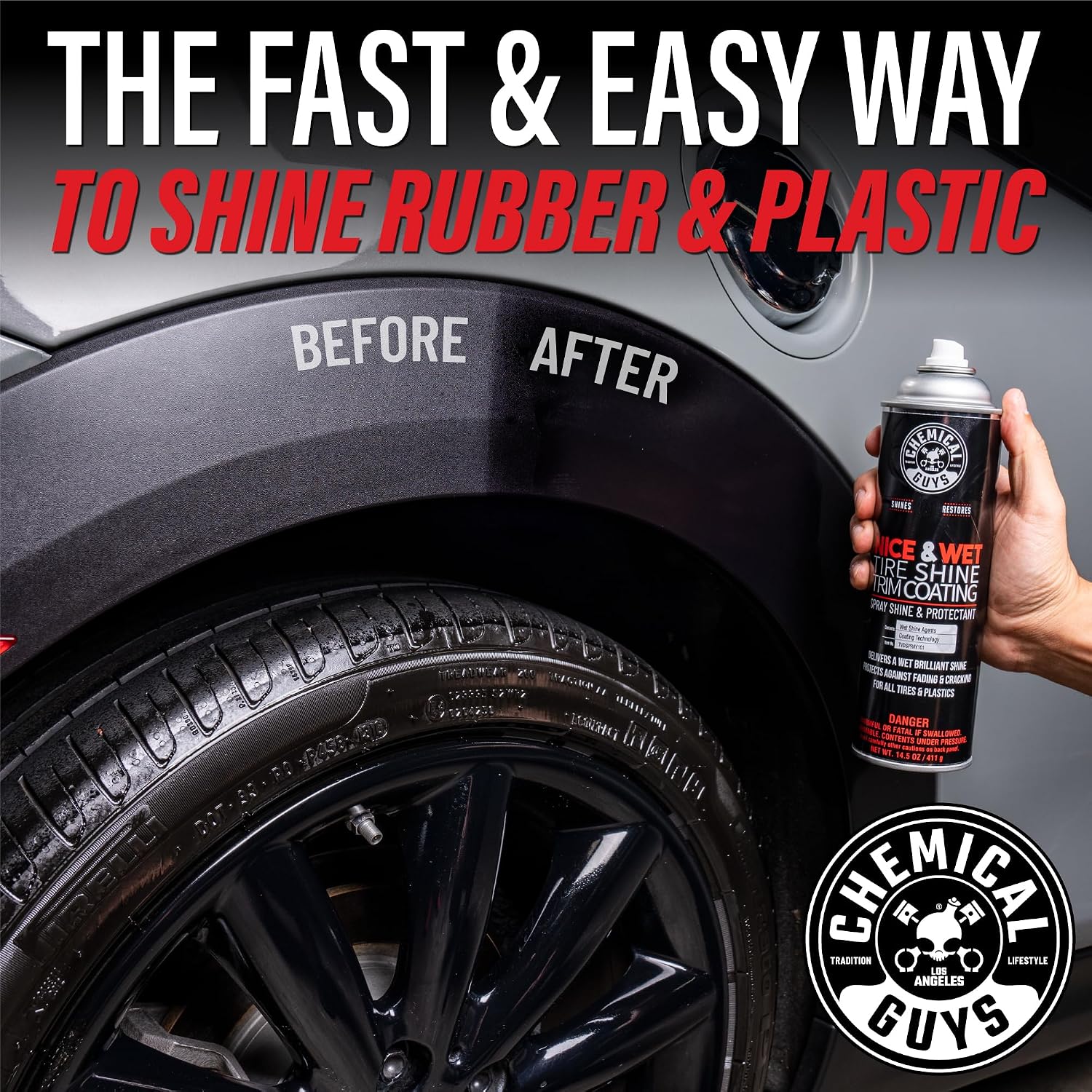 Chemical Guys TVDSPRAY101 Nice & Wet Tire Shine Trim Coating for Rubber, Plastic and Vinyl, Safe for Cars, Trucks, SUVs, Motorcycles, RVs & More, 14.5 fl oz
