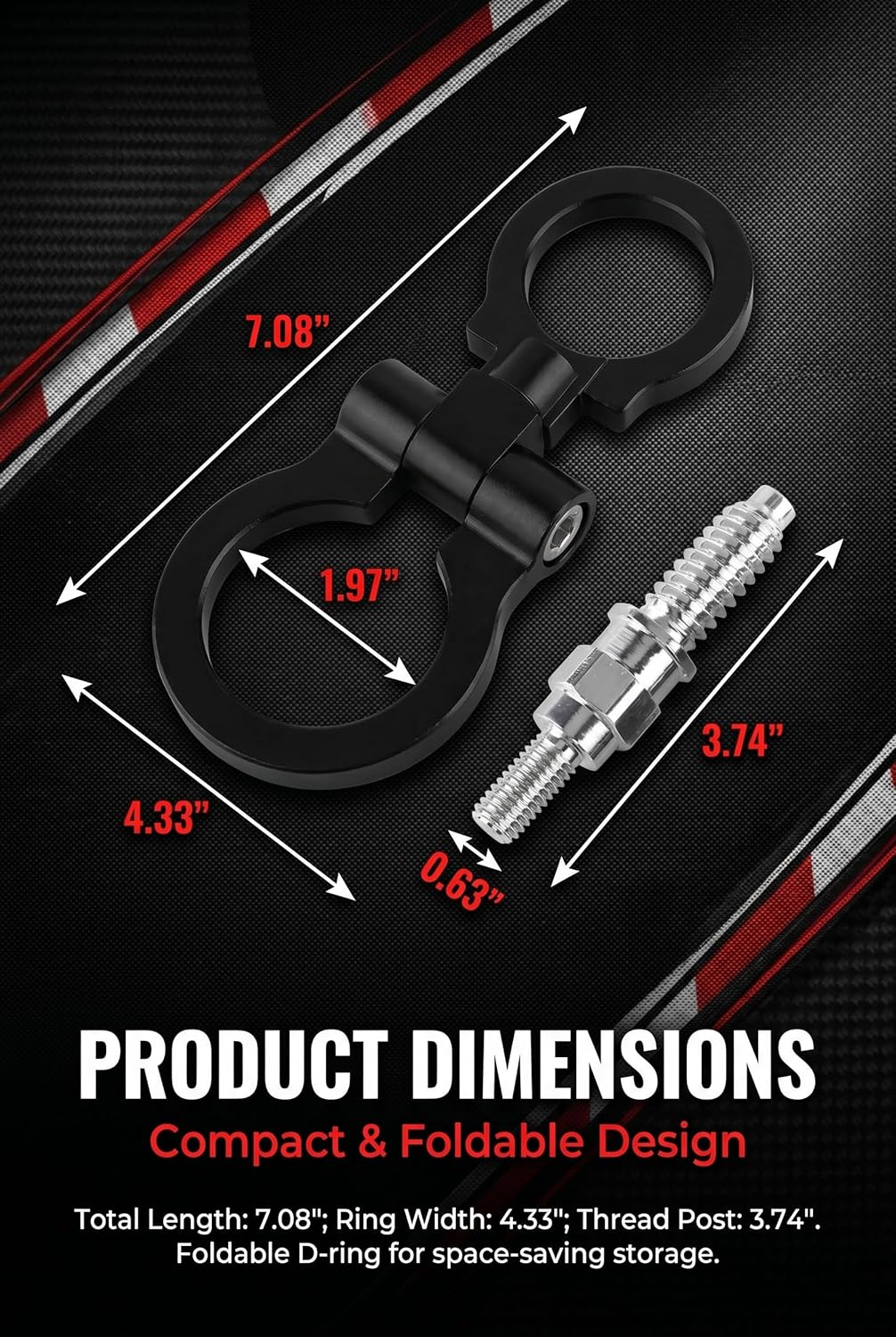 Car Front Bumper Tow Hook, Heavy Duty European Thread Screw-on Metal Trailer Pull Ring, Racing Style Forged Auto Trailer Ring Eye Tow Hook for Most Cars and Trucks (Black)