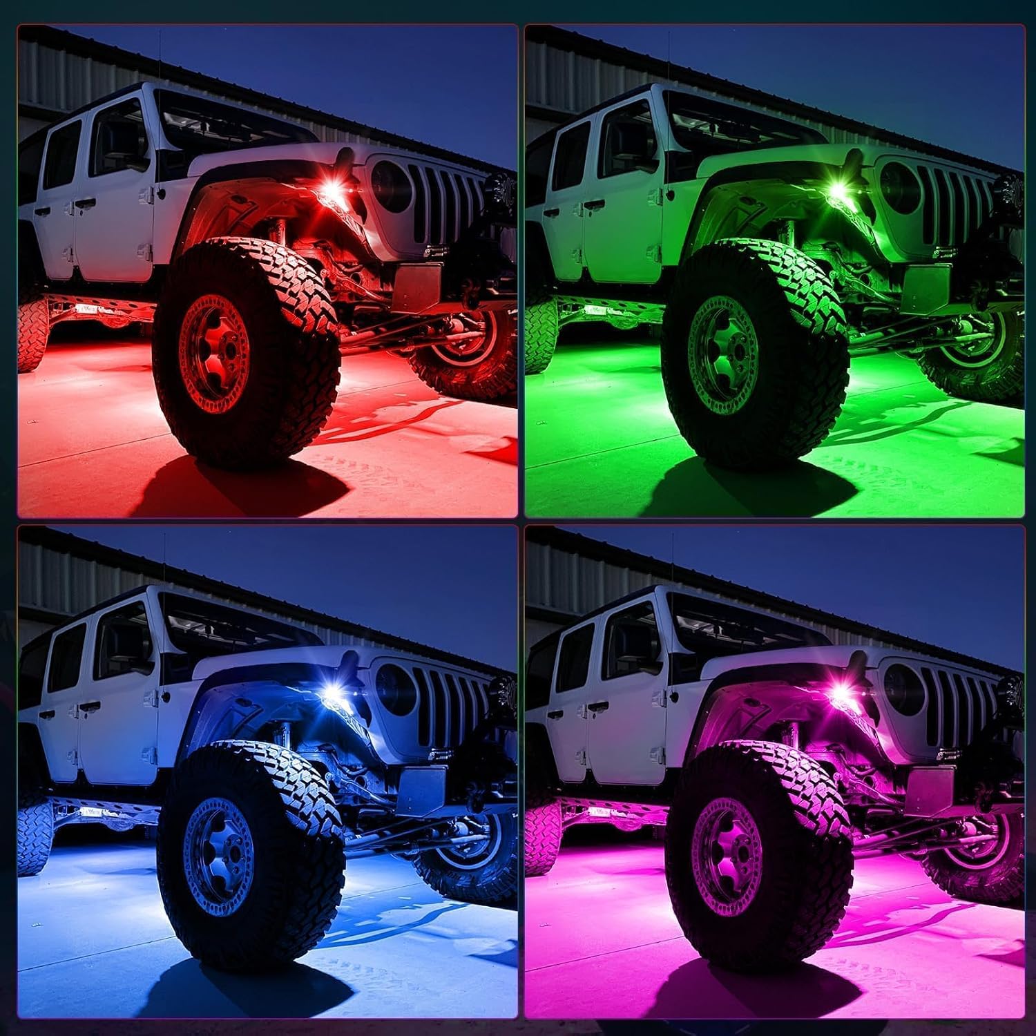 8 Pods Rock Lights w/Bluetooth & Wireless Remote Control LED Rock Light Kits Multicolor Underglow Wheel Well Lights for Truck Pickup Wrangler UTV ATV SUV Boat
