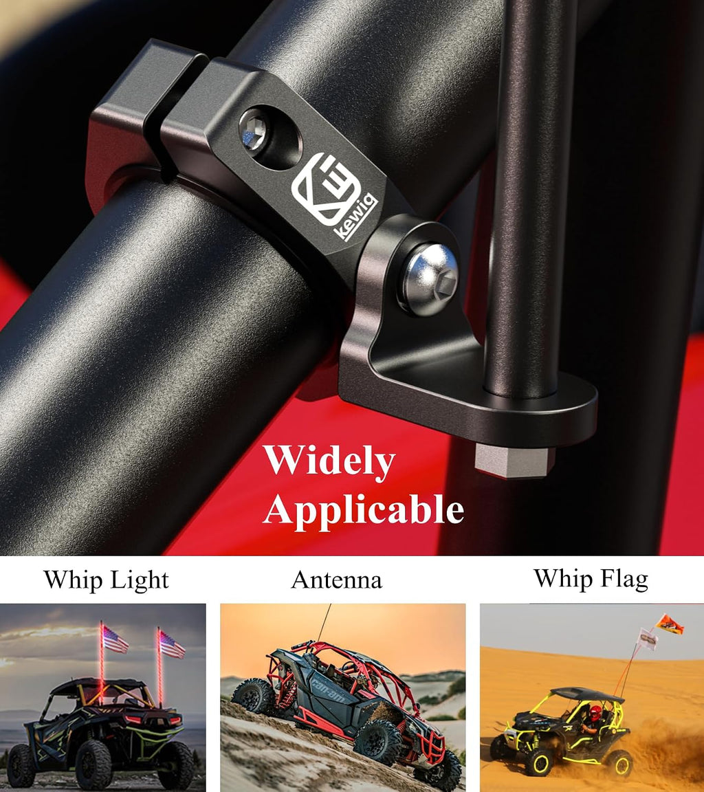BRCOVAN 2PCS UTV Whip Light Mounts, Off-Road LED Light Bar Mounting Bracket | Solid Aluminum Alloy Materials, 360° Adjustable Whip Flag Mount Fit 1.5''/1.65'' /1.75''/1.85''/2'' Roll Cage Bars
