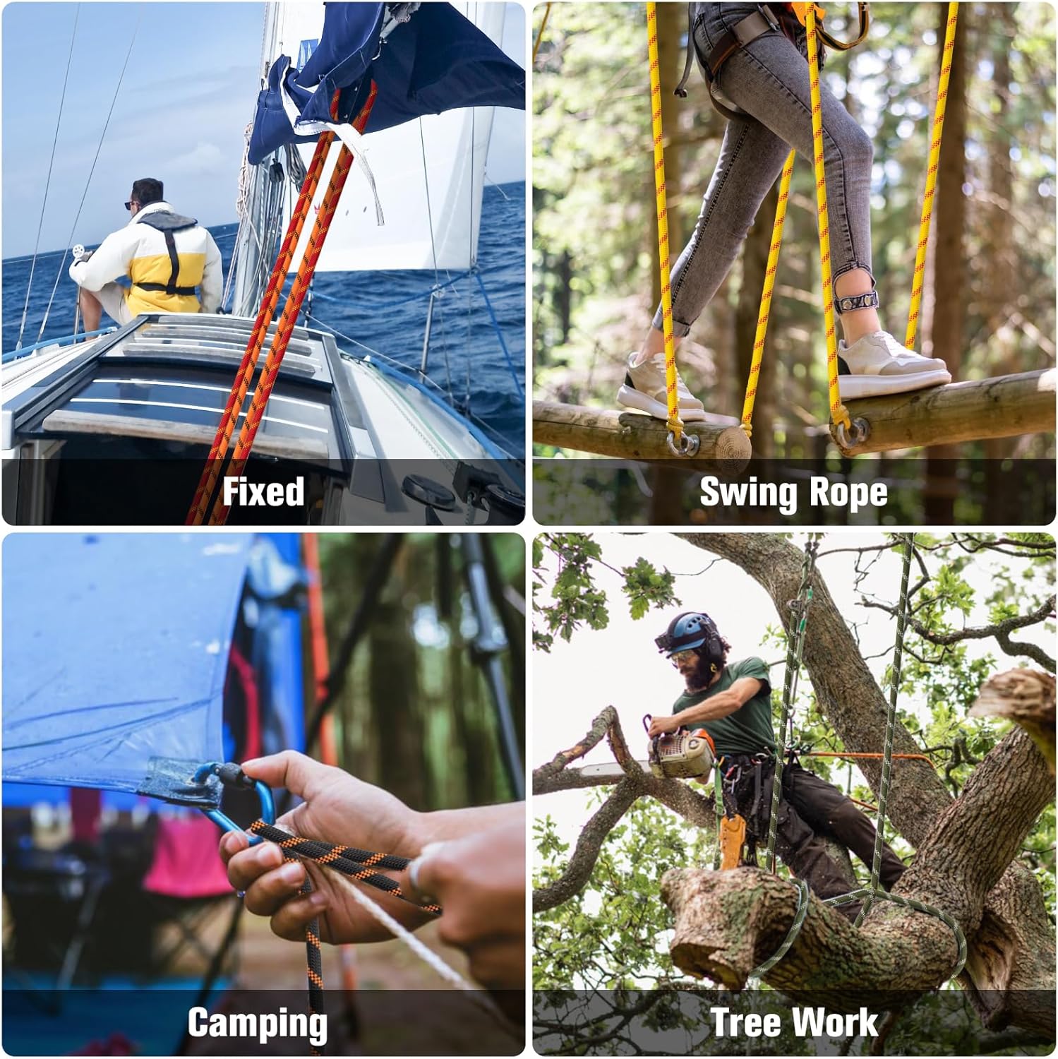 Double Braided Arborist Rigging Rope - 3/8 in X 100 ft 48 Strands Rappelling Outdoor Pulling Heavy Duty Polyester Bull Rope for Swing Tree Work Camping Rescue Hiking - Orange