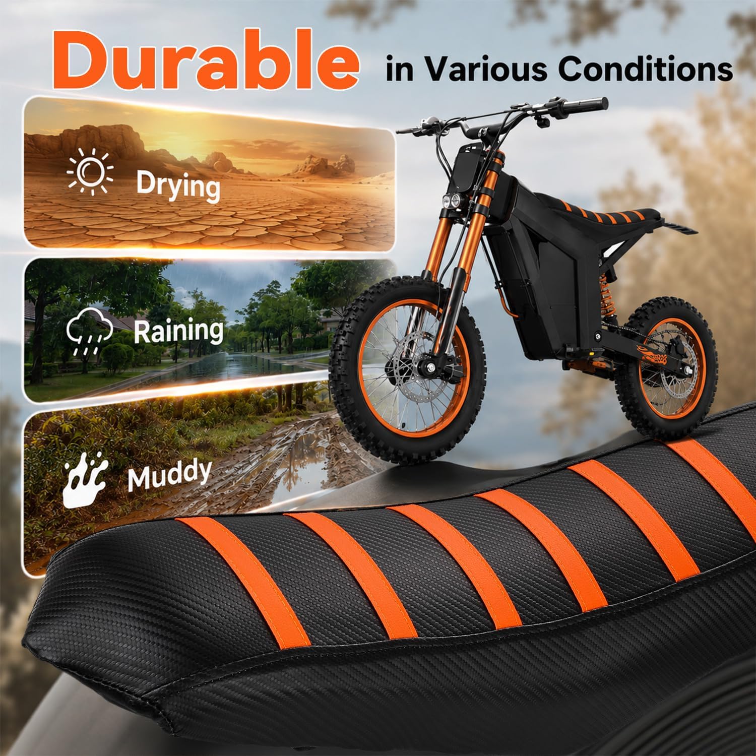 CHANGCHENG Electric Dirt Bike Seat Cover for Tutti Soleil 01,Waterproof Non-Slip Seat Cushion Cover for E Bike Tuttio Soleil01-Orange Stripe
