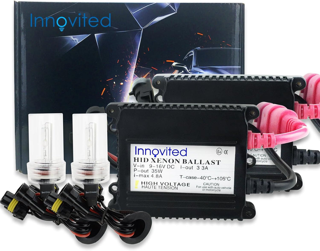 Innovited 35W DC Slim Digital Ballast x 1 Pair with HID Xenon Bulb x 1 Pair Bundle - H7-8000K - Ice Blue
