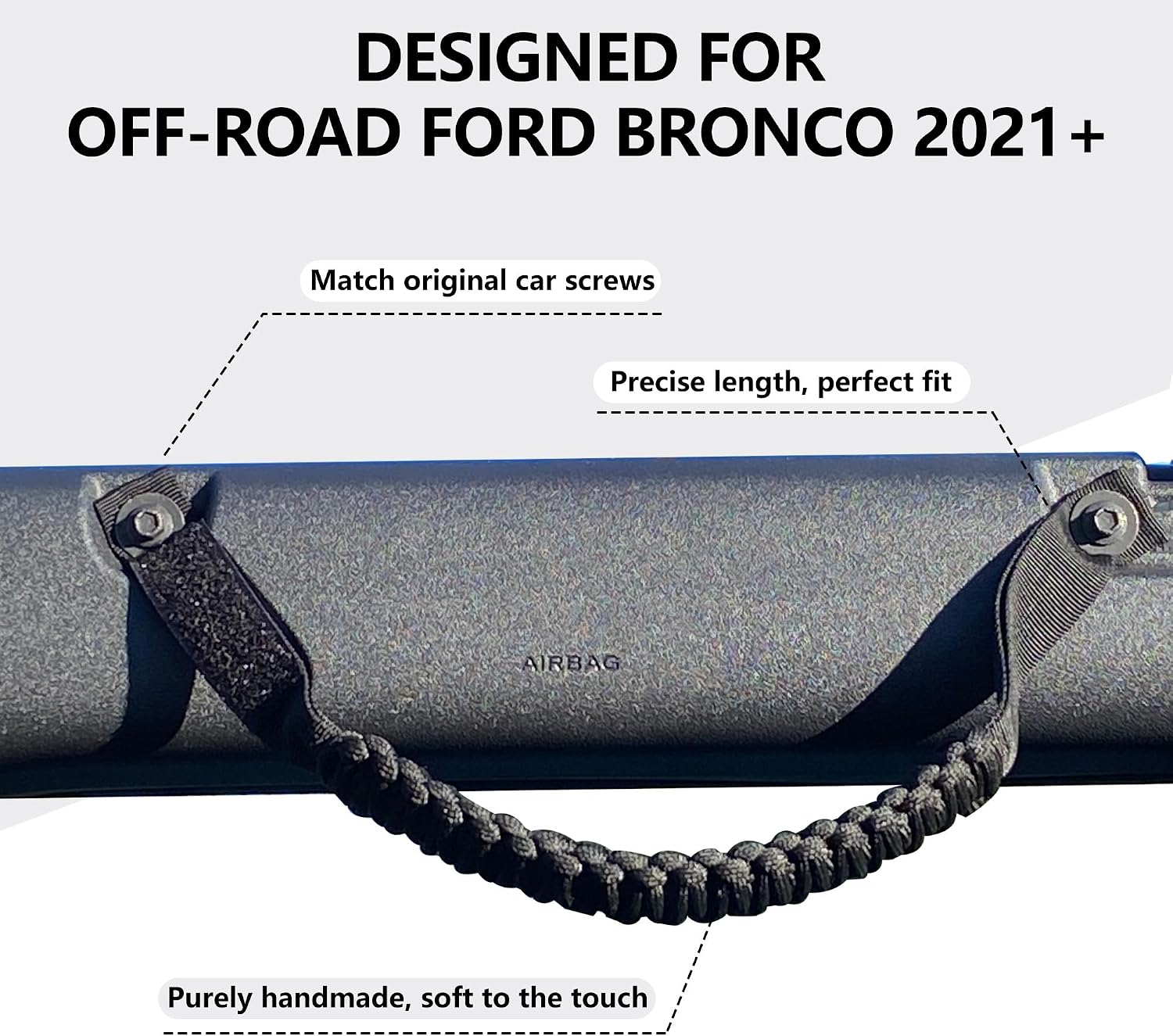 sukemichi for Bronco Grab Handles, Paracord Roll Bar Grab Handles for 2021 2022 2023 2024 2025 2026 Ford Bronco Accessories 4 Door 2 Door, Black, 4 Pack
