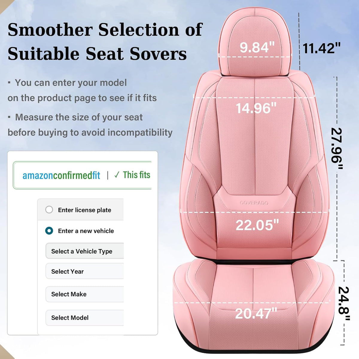 coverado seat covers, car seat covers front seats showing dimensions