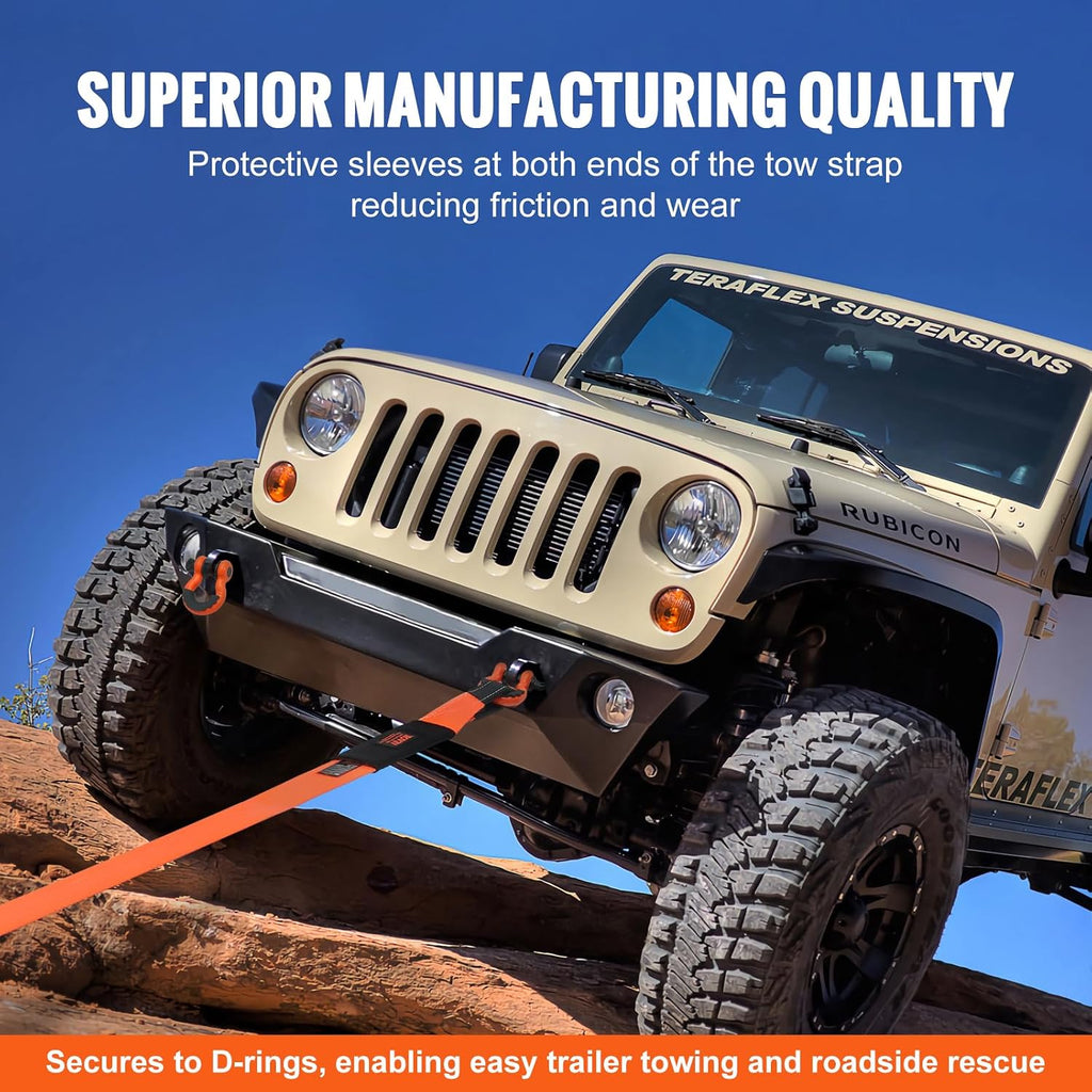 VEVOR Heavy Duty Tow Strap Recovery Kit 3" x 30 ft (MBS-36,000 lbs) Tree Saver Winch Strap, Triple Reinforced Loop & Protective Sleeves & Storage Bag, 3/4" D-Ring Shackles, for Truck Jeep SUV ATV