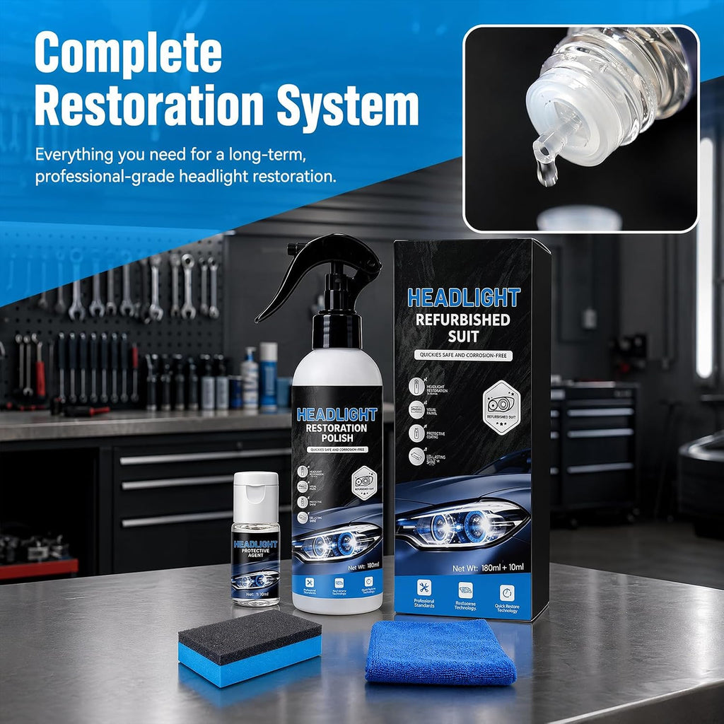 FKMEE Automotive Headlight Restoration Kit, Headlight Cleaner & Restoration Polish for Oxidized and Yellowed Headlights, Enhanced Crystallization Coating for Maximum Gloss, Shine & Clarity (1)