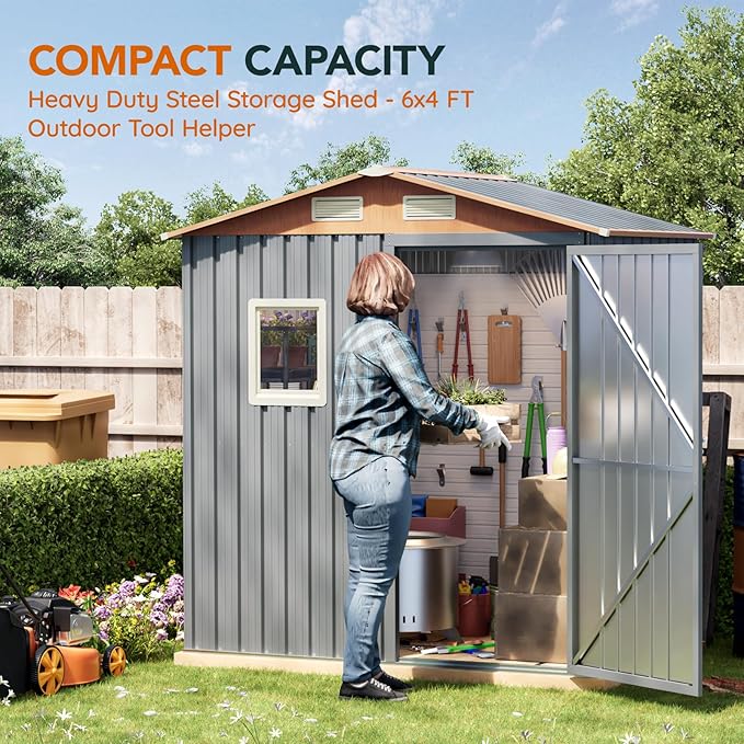 6x4FT Multi-used Shed & Outdoor Storage Shed, Steel Tool Shed - Image 2