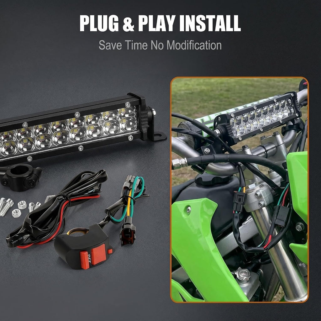 Motorcycle LED Light Bar 60W 4200Lm dirt bike headlight | Universal 7/8" 22mm Handlebars, Compatible with CRF110 CRF250F KLX110 TTR110 TTR110E RM85 YZF450 ，Dirt Bike Pit Bike