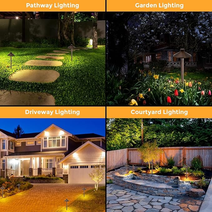 Gardencoin Solid Brass Low Voltage Pathway Lights, 12V AC/DC Heavy Duty LED (...
