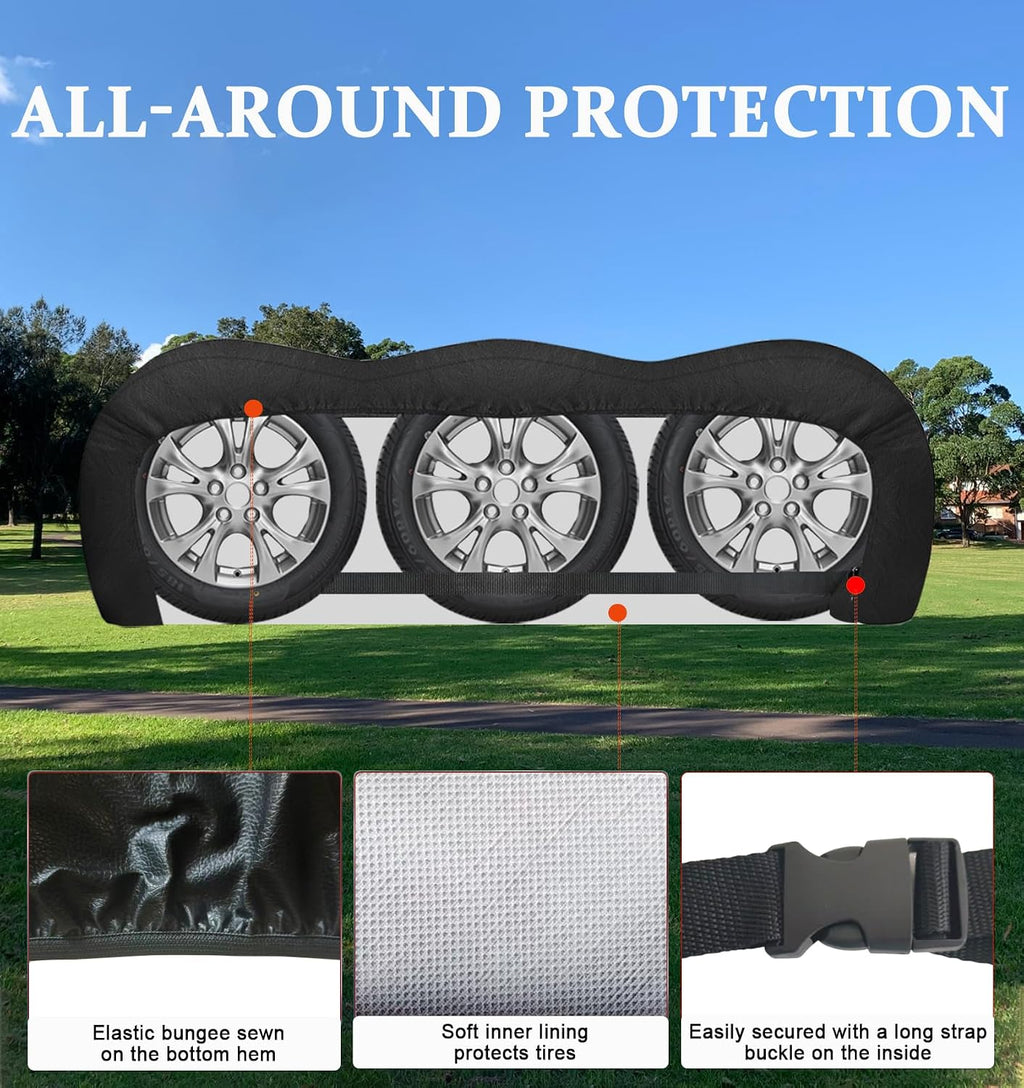 2 Pack Triple Axle Tire Cover, Fits 30" to 32" Tires, Heavy Duty Waterproof Vinyl Cover, Large Tyre Cover for RV, Trailer and Truck Wheels, Black