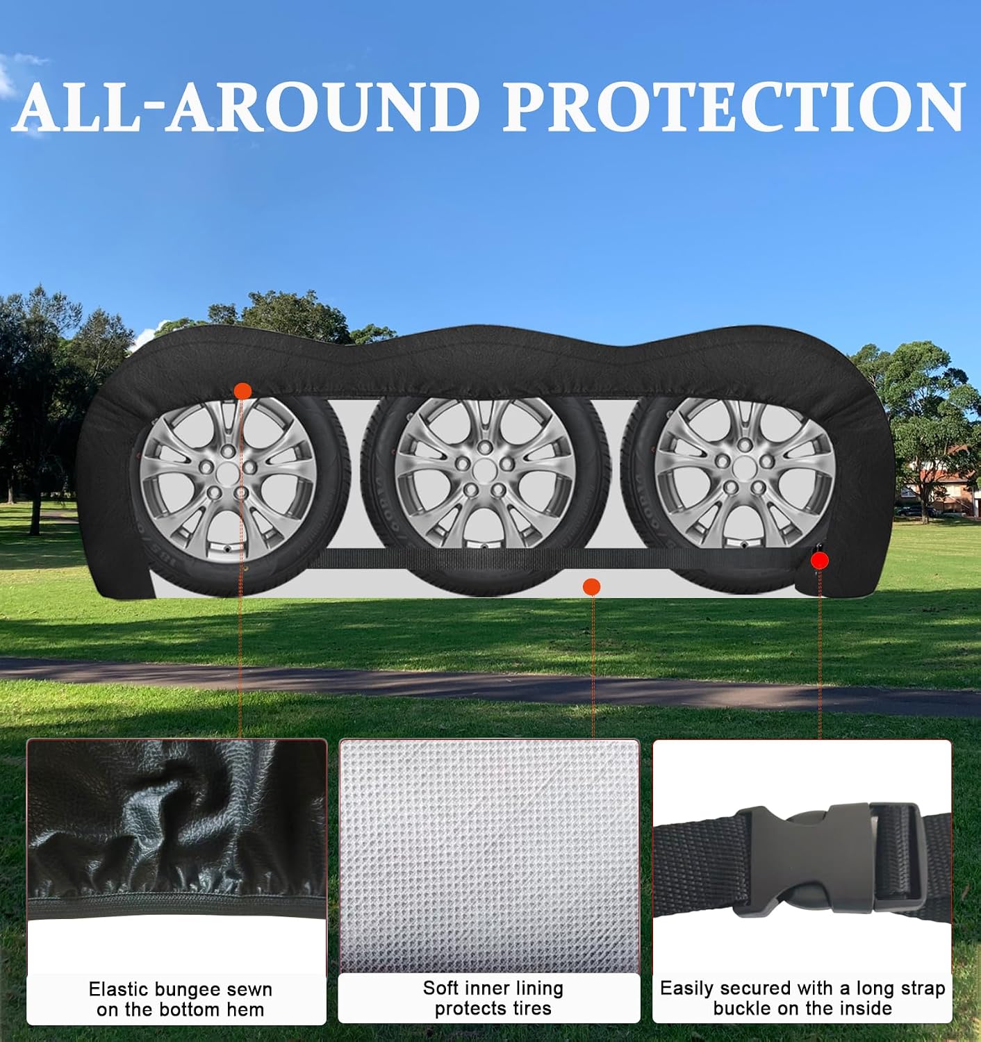 2 Pack Triple Axle Tire Cover, Fits 30" to 32" Tires, Heavy Duty Waterproof Vinyl Cover, Large Tyre Cover for RV, Trailer and Truck Wheels, Black