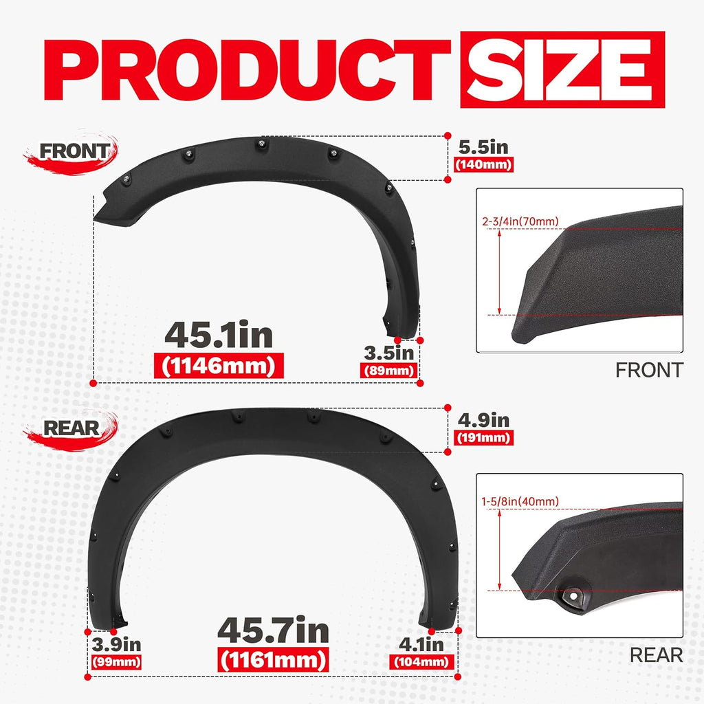 ECOTRIC Fender Flares Compatible with 2009-2010 Dodge Ram 1500/2011-2018 Ram 1500/2019-2023 Ram 1500 Classic Fleetside, Truck Wheel Flares Wheel Cover Textured Black Rivet Style 4Pcs