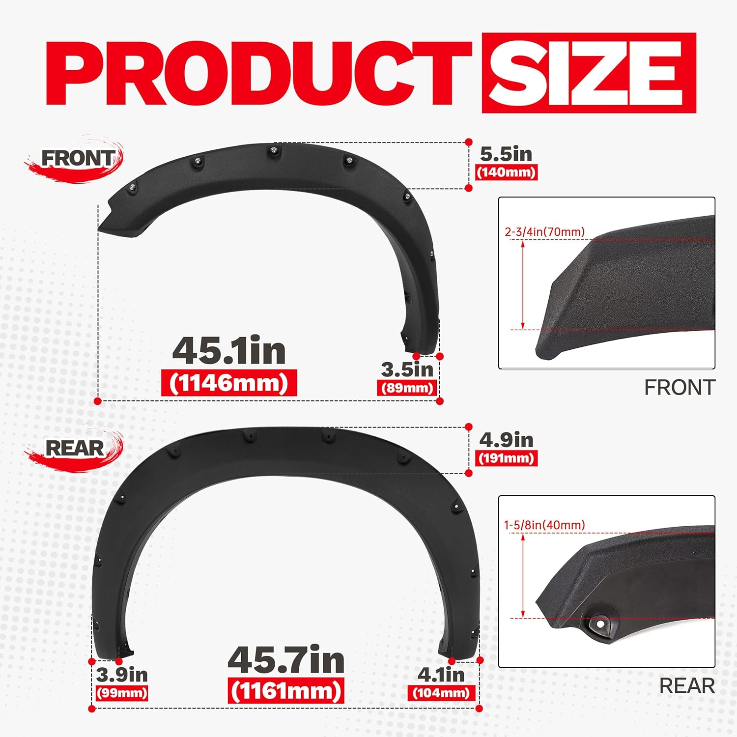 ECOTRIC Fender Flares Compatible with 2009-2010 Dodge Ram 1500/2011-2018 Ram 1500/2019-2023 Ram 1500 Classic Fleetside, Truck Wheel Flares Wheel Cover Textured Black Rivet Style 4Pcs