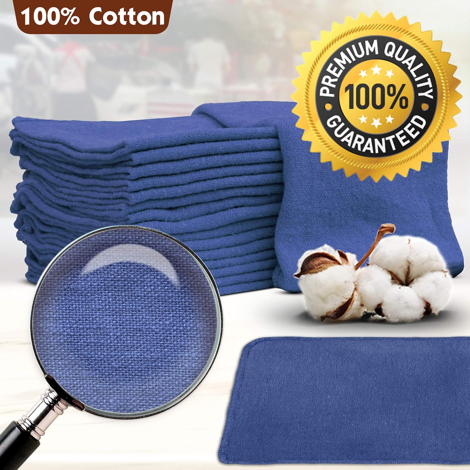 Nabob Wipers Auto Mechanic Shop Towels 25 Pack Bulk Shop Rags 100% Cotton Size 14"x14" Commercial Grade (25 Pack, Blue)