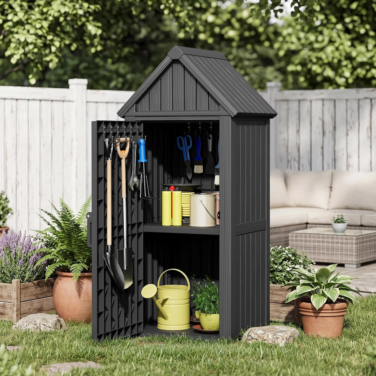 fancyango outdoor resin storage cabinet sturdy all-weather shed, main product view