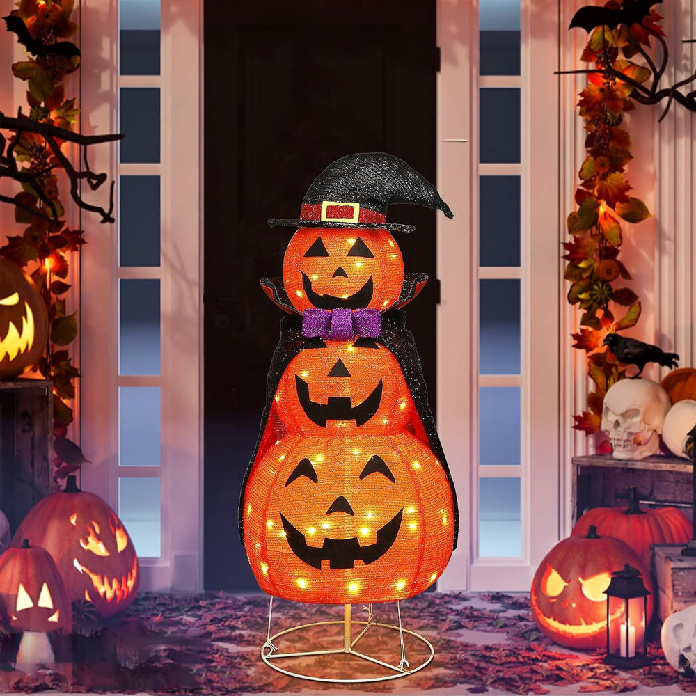 Lulu Home 3.5FT Light Up Halloween Decoration, Collapsible Stacked Pumpkins