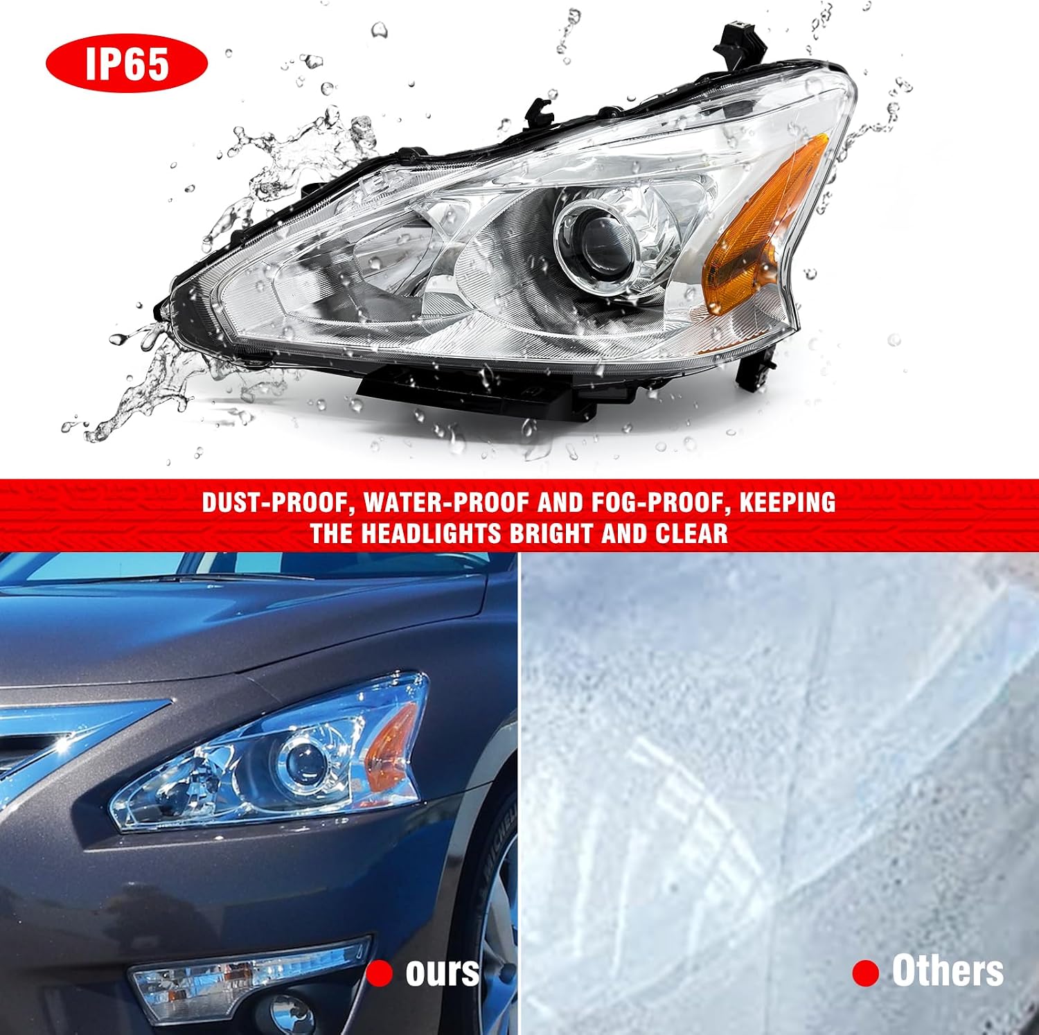 2013 2014 2015 Nissan Altima Headlight Assembly Only fit 4Door Clear Lens Chrome Housing with Amber Reflector Headlamp Replacement Left and Right Pair(Does Not Fit Xenon/HID)（W/O Bulbs）