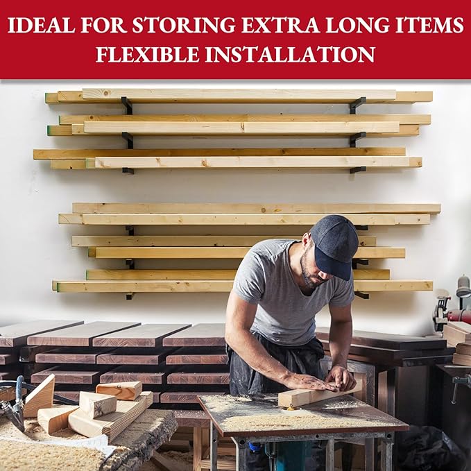 Lumber Storage Rack Wall Mount, Heavy Duty Metal Wood Organizer (4pack)