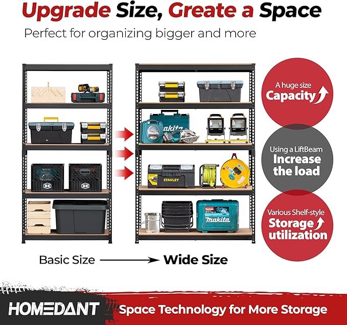 HOMEDANT 5 Tier Laminated Boltless Heavy Duty Garage Storage Adjustable Wide - Image 10