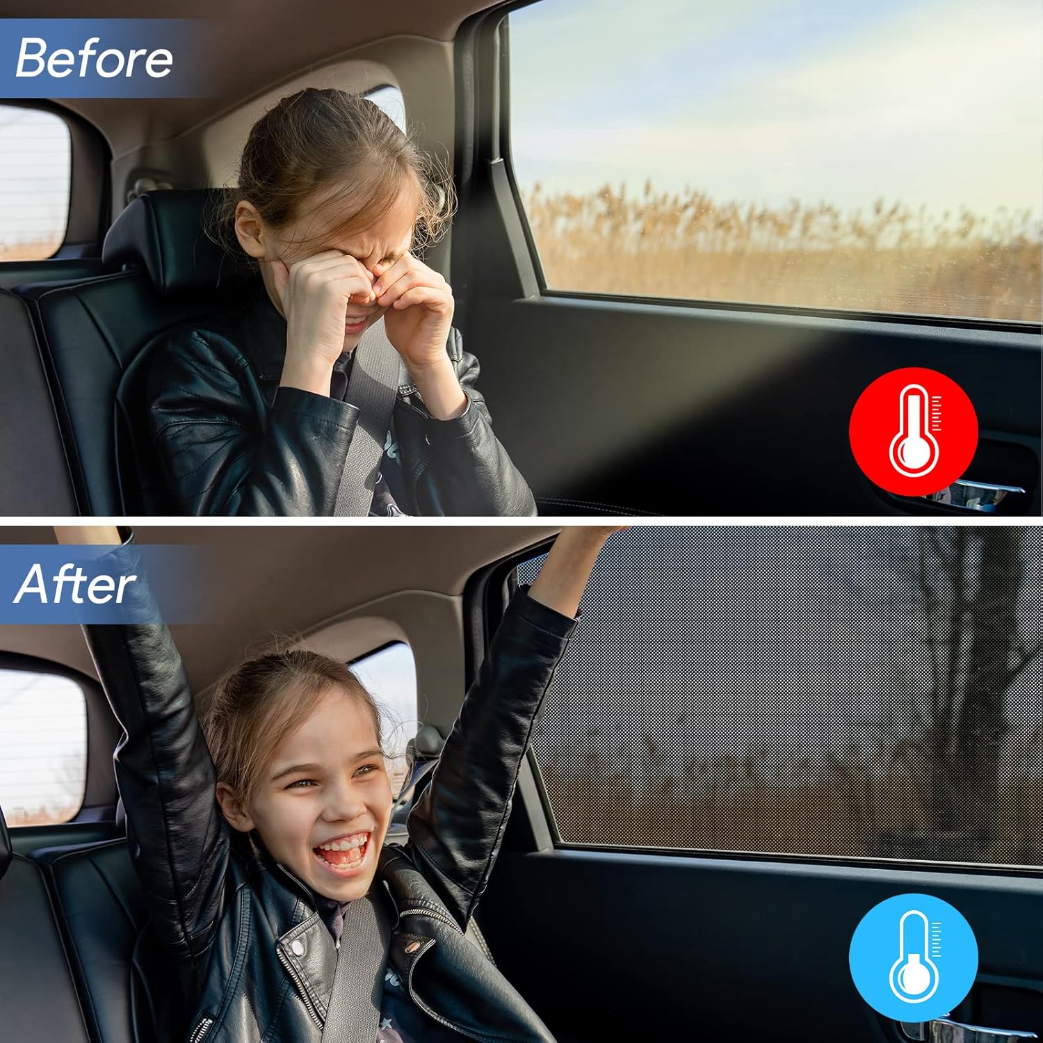 Car Window Shades, 2 Pack Breathable Mesh Side Sun Stretch Screens for Baby/Camping Heat Block UV Protection, Back Covers Car, Truck, SUV, Van-(Large 49"x22")