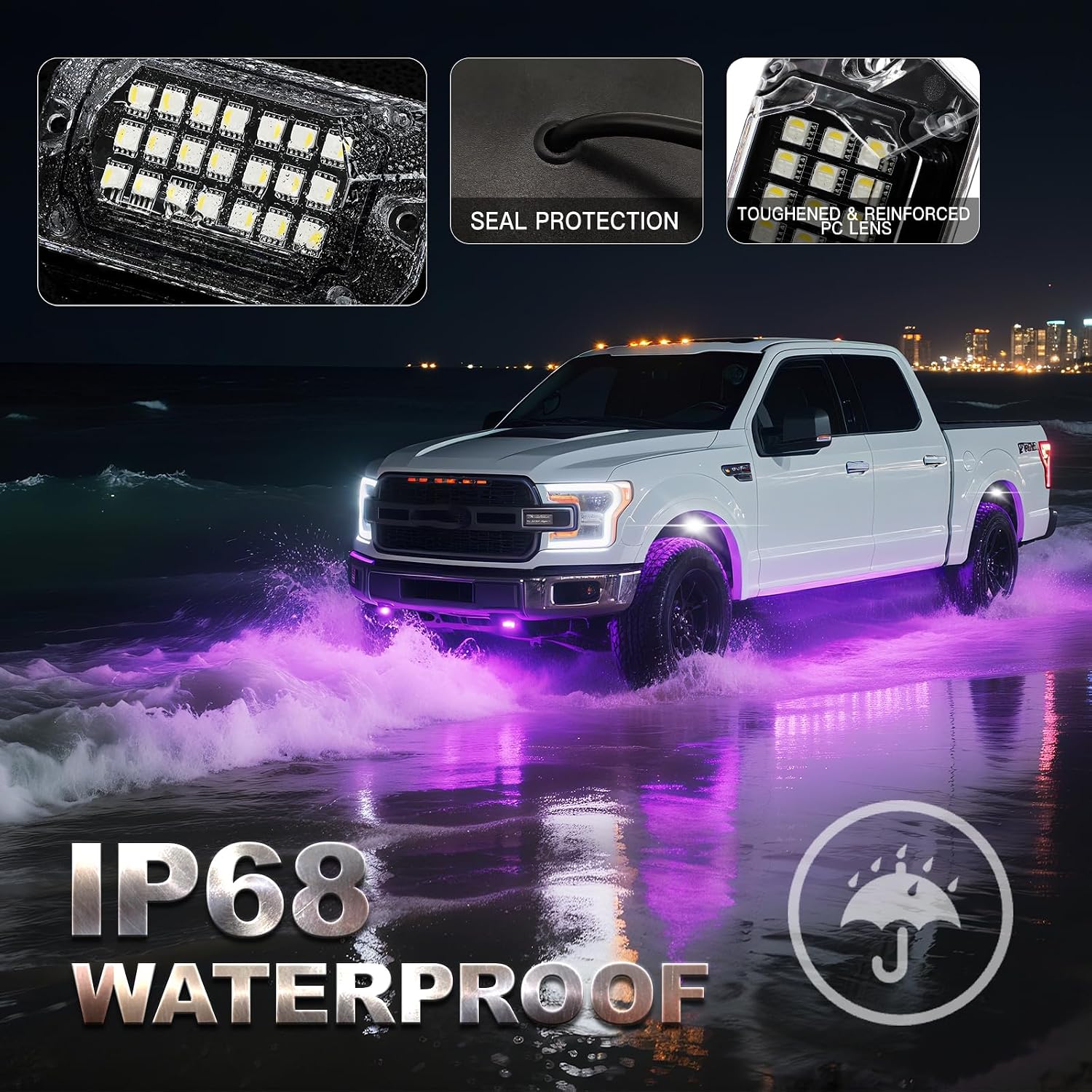 8 Pods Full Angle RGBW LED Rock Lights, 6500K Pure White RGB Rock Light for Jeeps Truck Golf Cart ATV UTV RZR Pickup Underbody, 12V Waterproof Multicolor Underglow Kit with APP/RF Control Sync Music