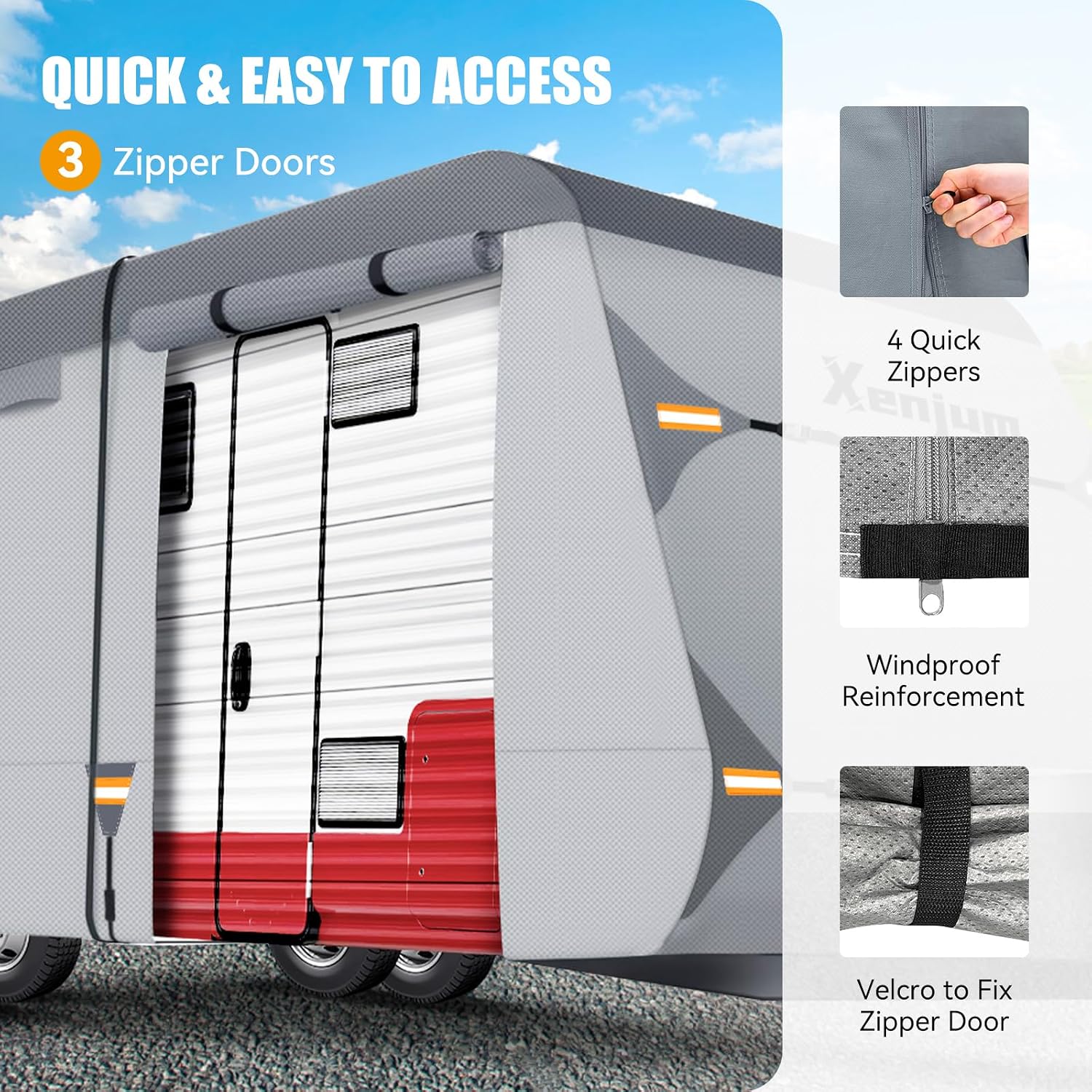 RV Cover for 22-24 ft Travel Trailers, 7 Layers Heavy Duty Camper Cover, Weatherproof & UV Resistant Motorhome Trailer Cover with Gutter & Tongue Jack Covers