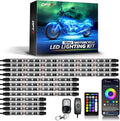 OPT7 12pcs Motorcycle LED Strip Lights for Harley Honda Yamaha Kawasaki | App & Keychain Remote Control, Neon Accent Cruiser Underglow, Sound Sync, Turn Signal & Brake Light, 12V Multicolor Decor