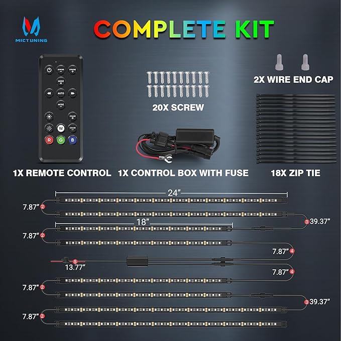 MICTUNING 8Pcs N8+ Chasing Color RGB+IC Underglow Neon Accent Strip Lights - Image 7