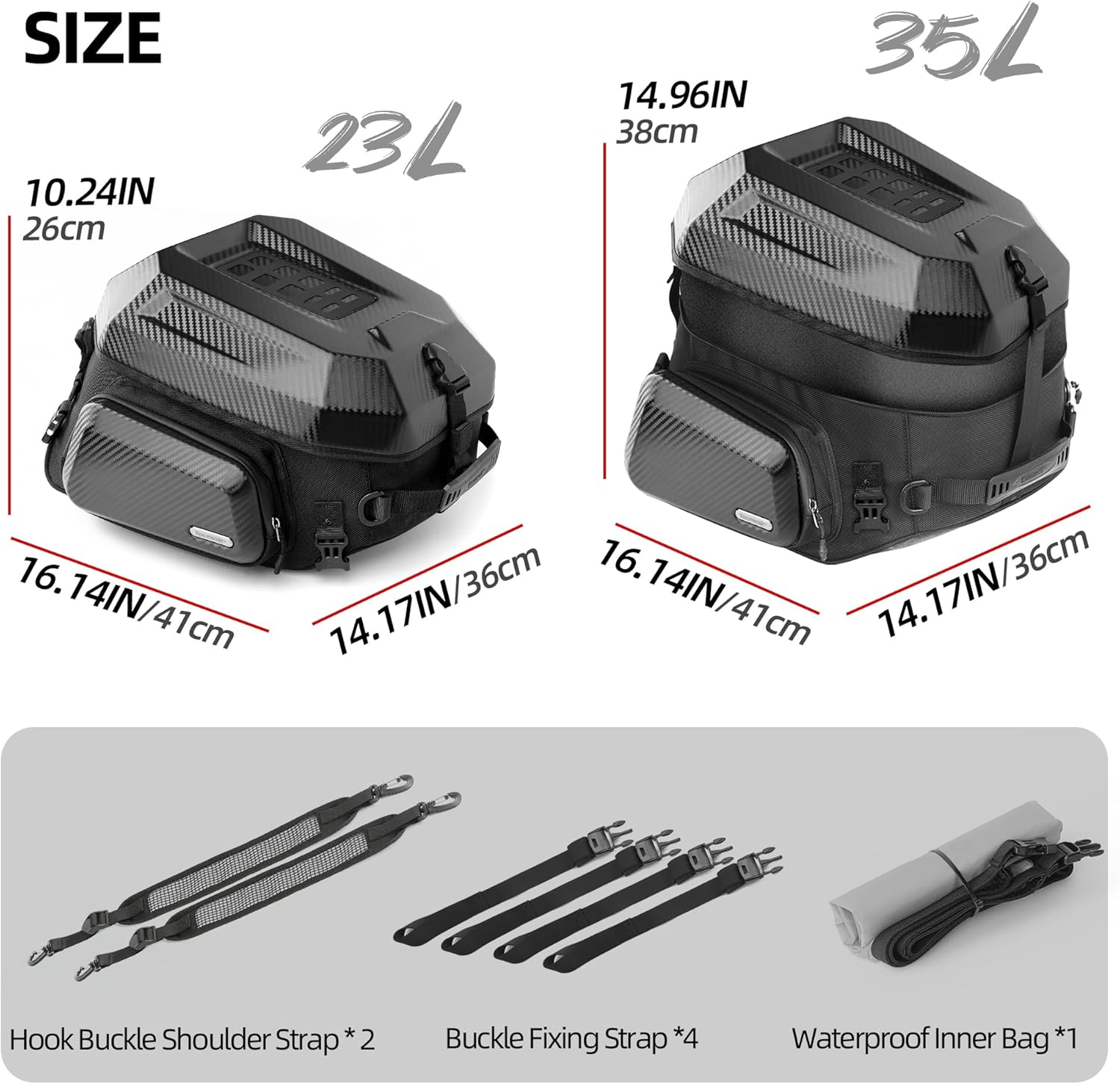 Rhinowalk Motorcycle Tail Bag, 23-35L Expandable Hard Shell Rear Seat Bag with Helmet Storage, Waterproof Motorcycle Tail Pack Luggage for Touring Travel