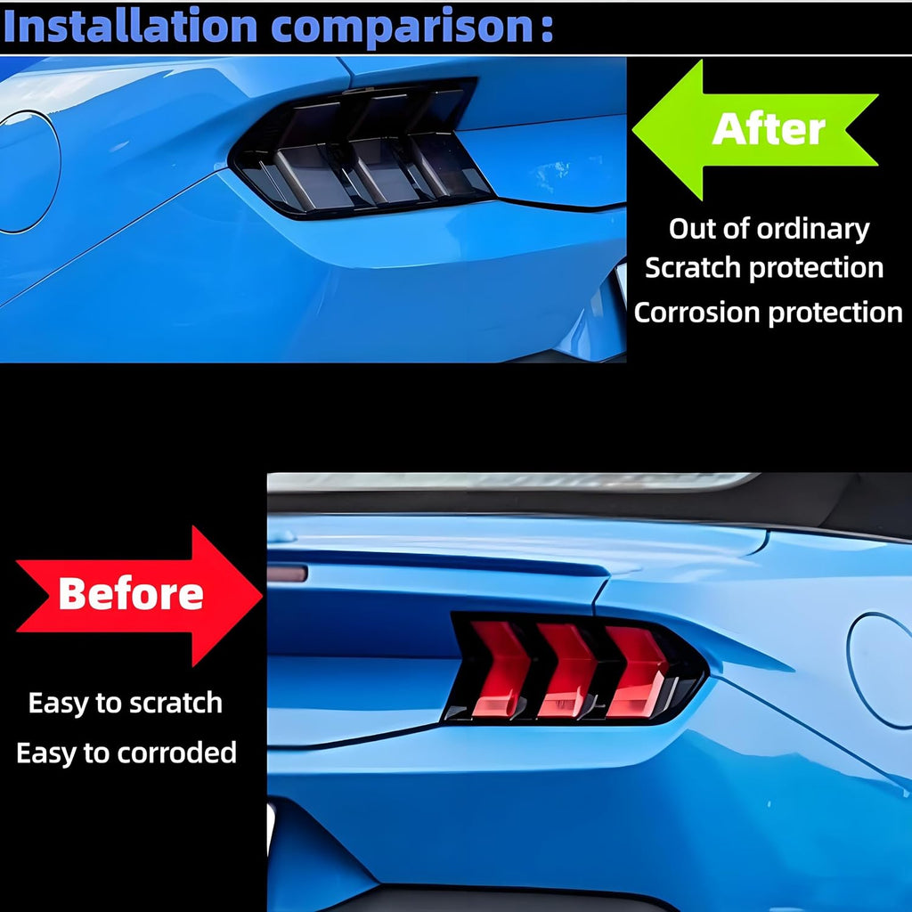 Tail Light Covers Guards Fit for Ford Mustang 2024 2025 2026 GT/EcoBoost/Premium/Dark Horse, Smoked Black Rear Light Protective Cover Guards Trim Set Exterior Accessories
