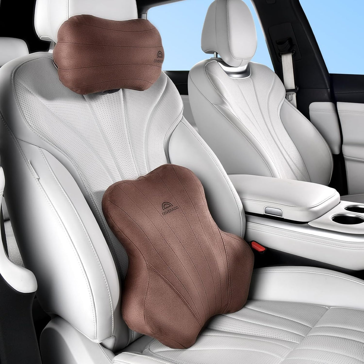 Coverado Car Lumbar Support Pillow and Car Neck Pillow Kit, Ergonomic Design