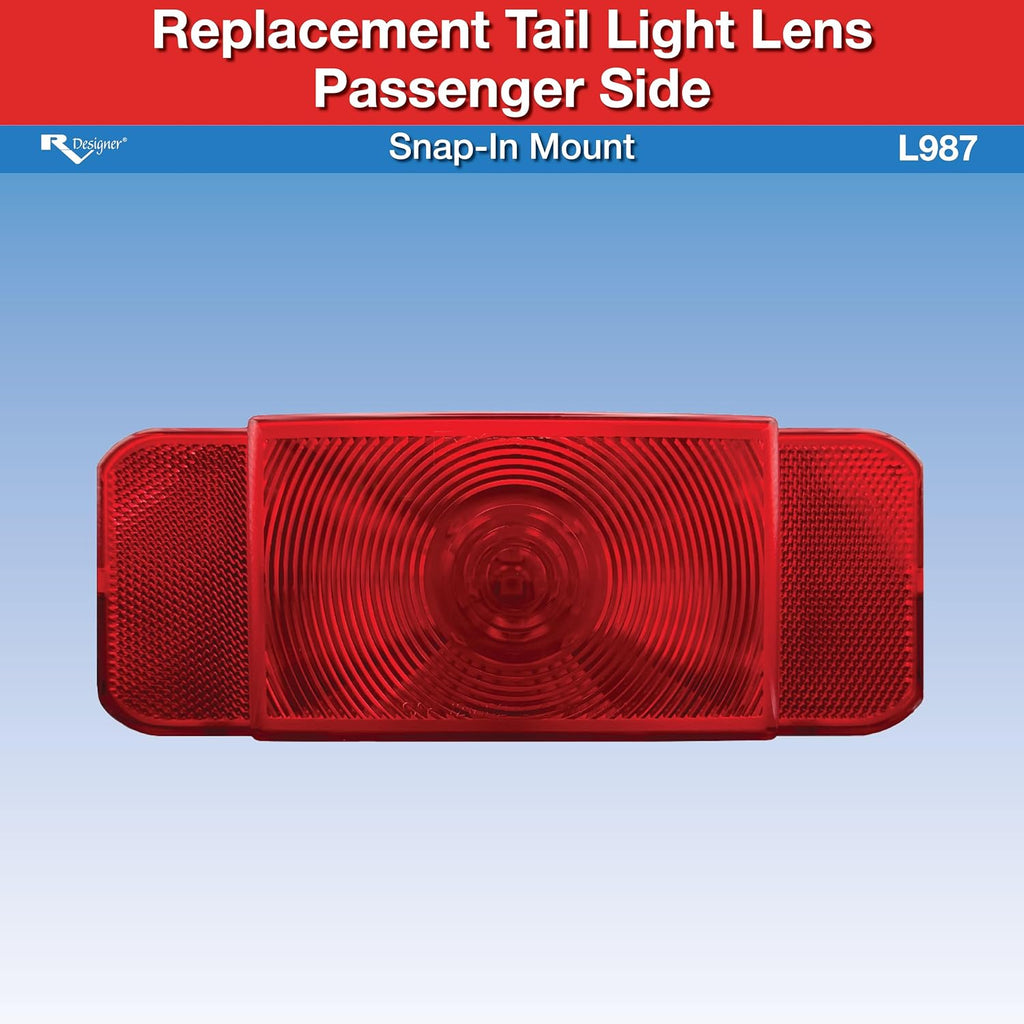 RV Designer L987 Replacement Tail Light Lens Passenger Side, DOT‑Compliant