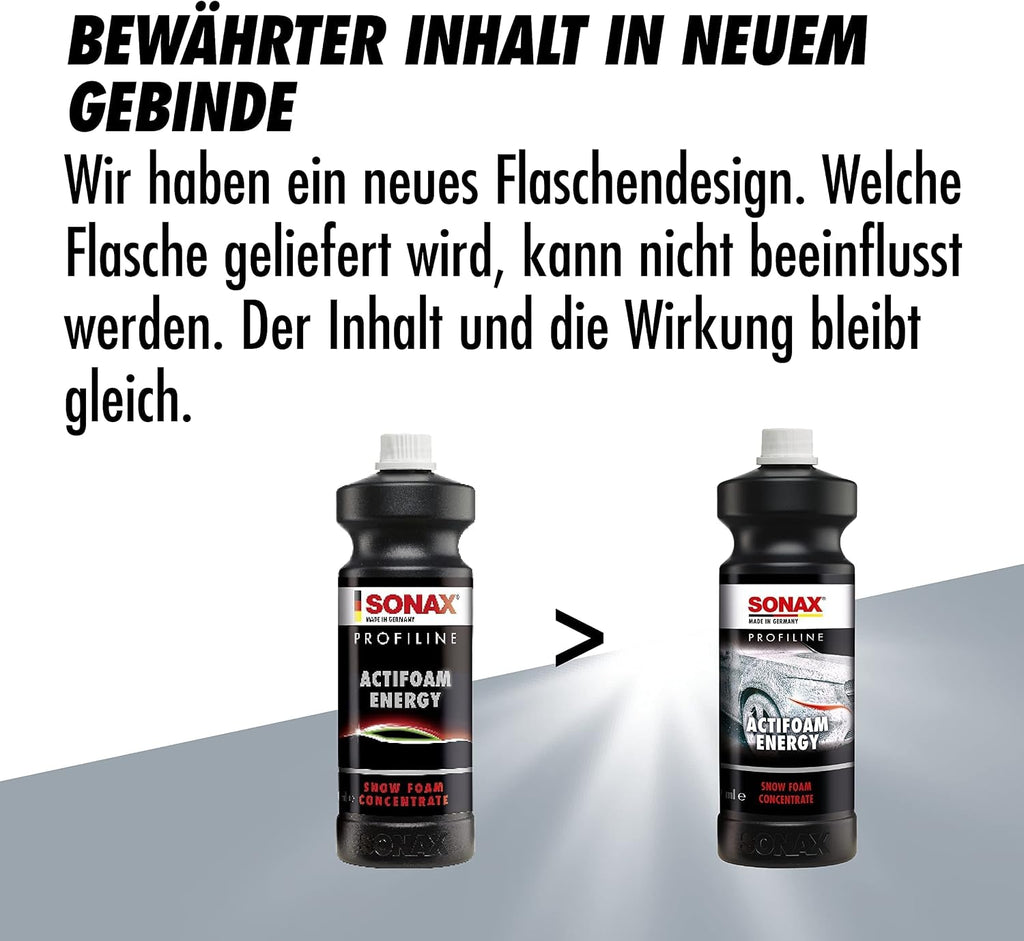 SONAX PROFILINE Actifoam Energy (1 Litre) - Effective Car Detergent with Active Foam Power. Works as Shampoo, Wheel Cleaner and Insect Remover | Item No. 06183000