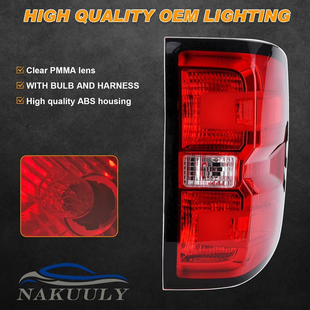 Tail Light Assembly Compatible With 2016-2019 Chevy Silverado 1500 2500 HD GMC Sierra 3500 HD Right Passenger Side Taillight Brake Lamp with Bulb Halogen Type