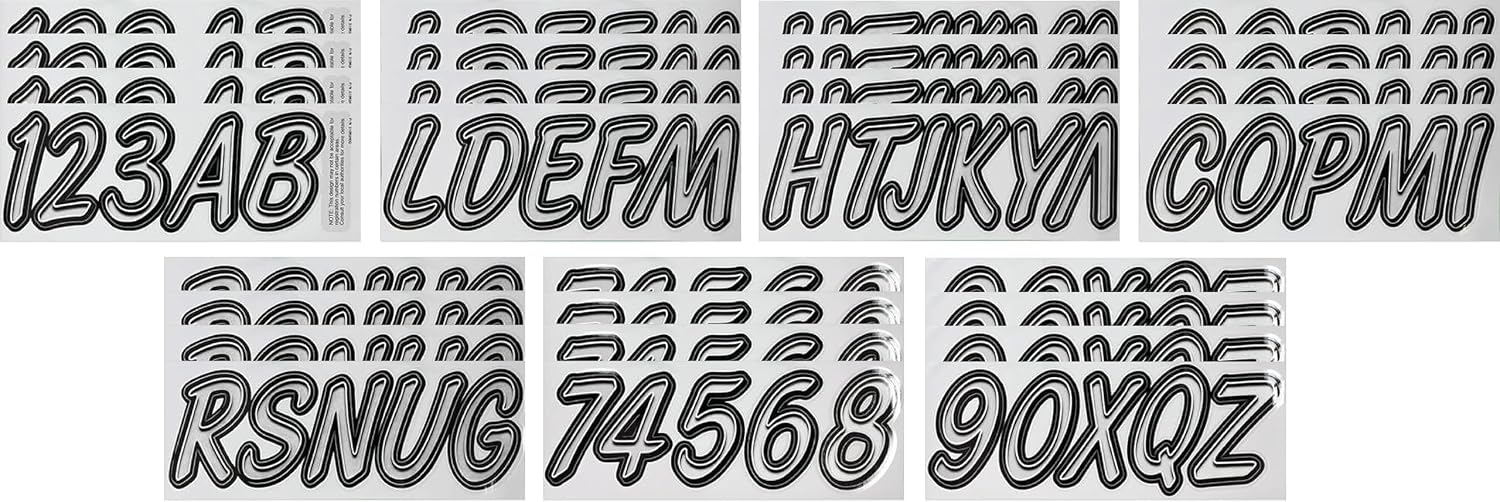 Hardline Products USA Series 400 Boat Registration Kit - 3 Inch Silver/Black Lettering & Numbers - UV Resistant Marine Vinyl Decals for Boats, Jet Skis & PWCs - US Coast Guard Compliant - Complete Set
