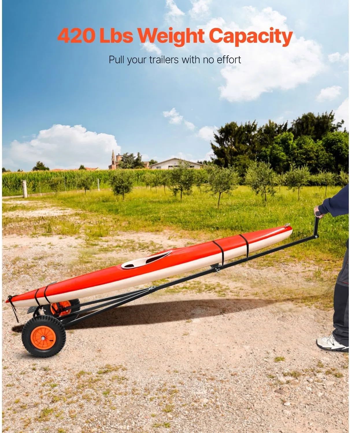 Heavy Duty Boat Trailer Dolly, 420 lbs Load Rating, Adjustable Carbon Steel Mover with 15.7 Inch Pneumatic Tires and Nonslip Bracket for Various Boats