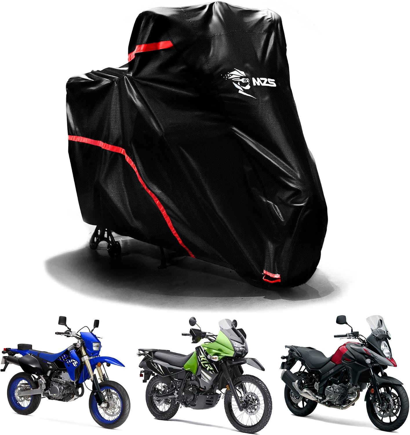 MZS Motorcycle Cover Waterproof Outdoor Compatible With XR1200X XG750A SCL500 CB750 KLR650 R1200GS Scrambler Vstrom Diavel Transalp DR650S Tenere XR650L, All Weather Outdoor Protection Covers Storage