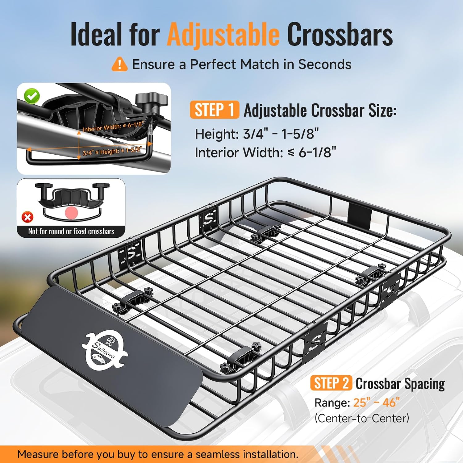 Sailnovo 51"x 36"x 5" Heavy Duty Roof Rack Cargo Basket with Extension, 200 LBS Universal Steel Rooftop Carrier with 15 Cu.Ft Waterproof Soft Bag+Lock+Net+2 Strap for SUV, Truck, RV, Pickup