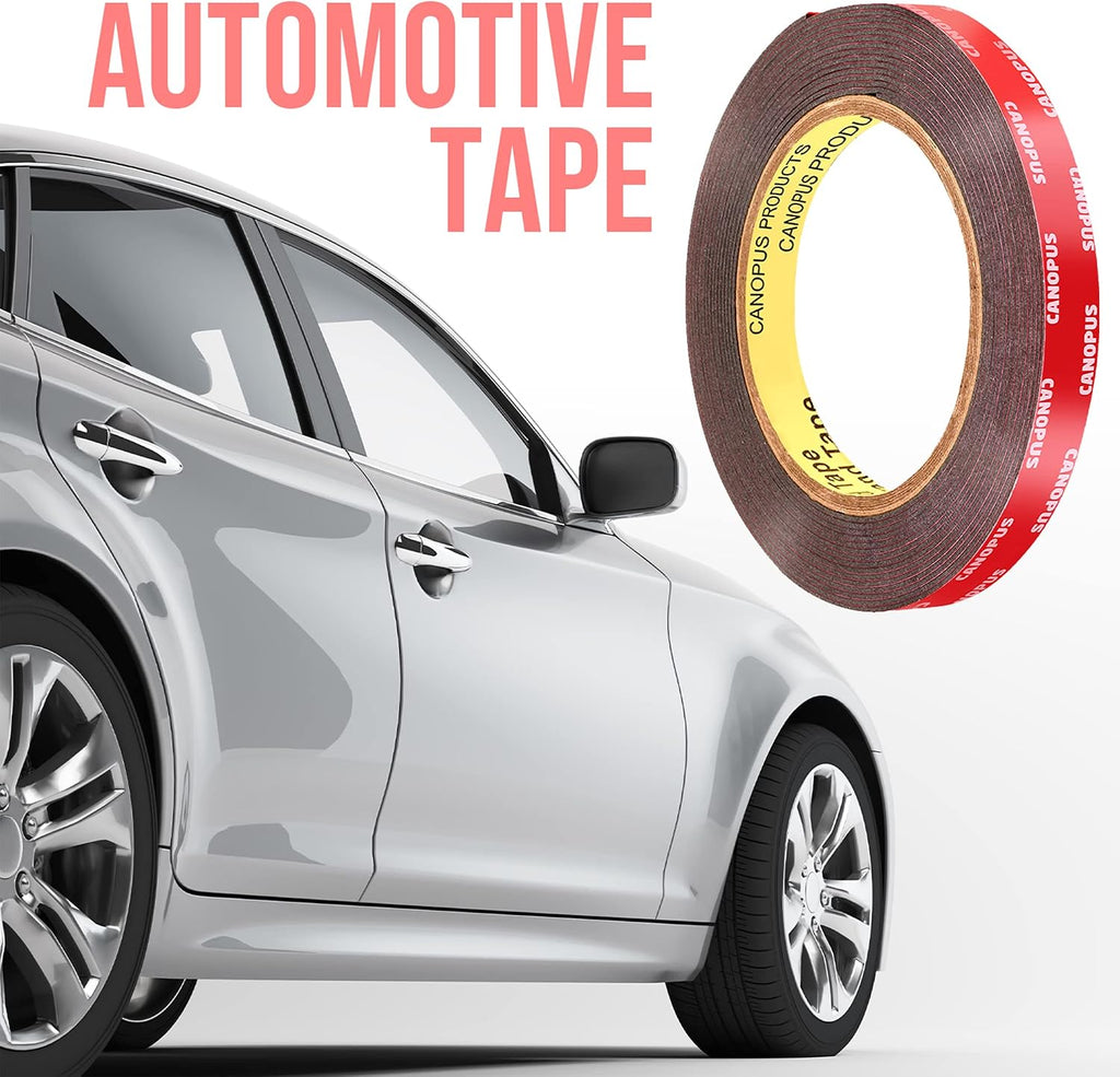 CANOPUS 06384 Automotive Acrylic Plus Attachment Tape 0.5in x 5yd, Double Sided Mounting, Very High Bonding, Perfect for Home, Automotive and Office Duties, Black, Made in USA
