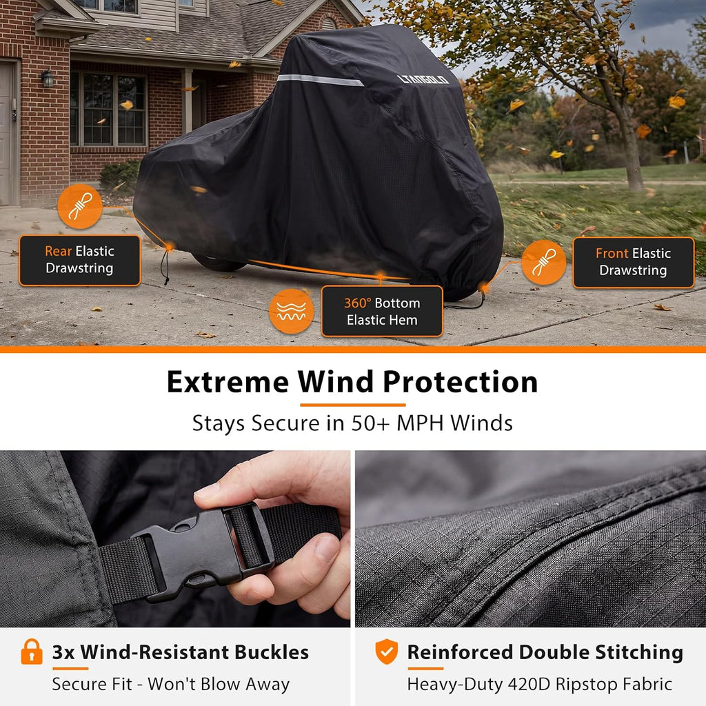 Motorcycle Cover for Harley Davidson Road Glide Street Glide Road King Electra Glide Heritage Classic and More, Waterproof Heavy Duty All Weather Outdoor Storage, Touring Bike Cover