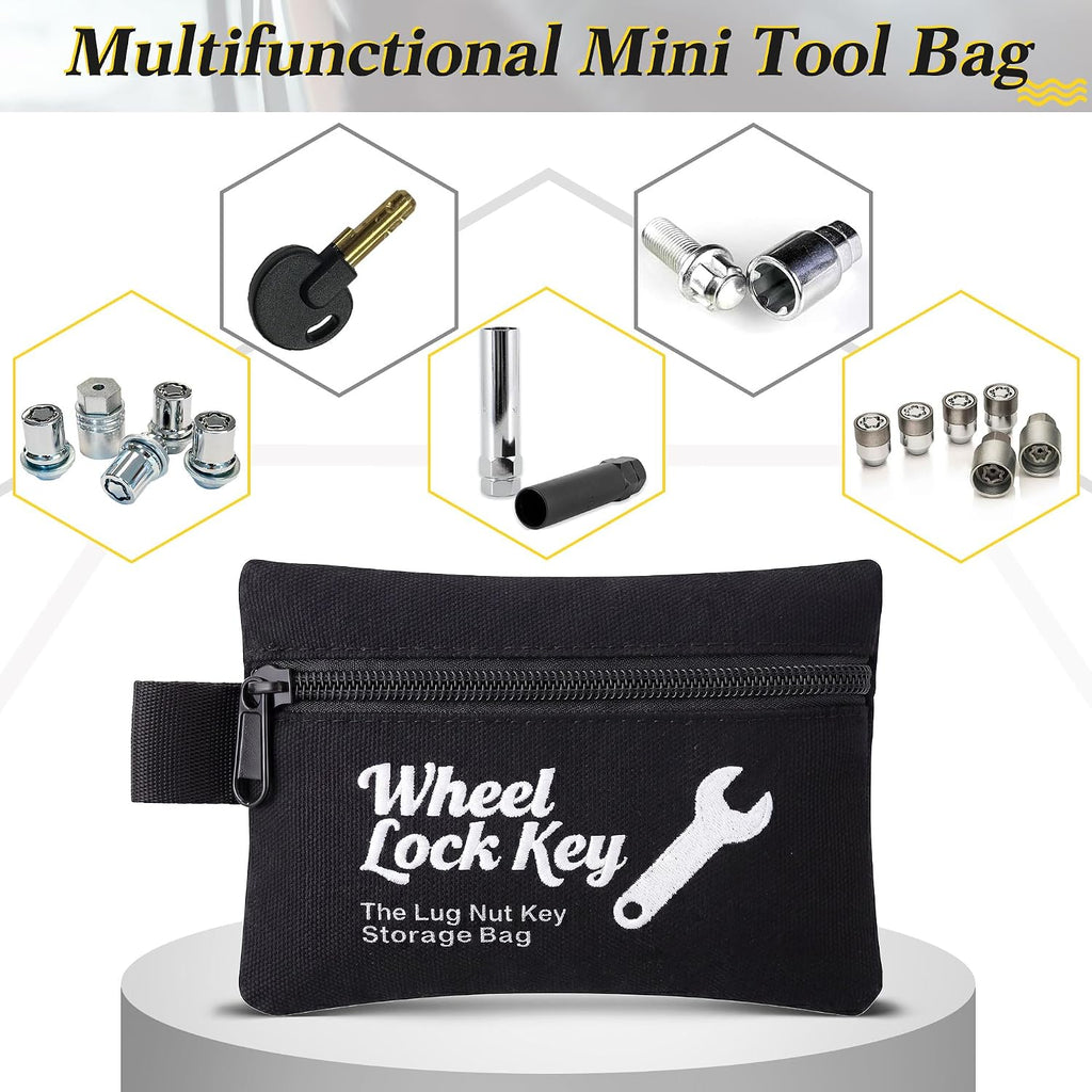 Saillong 2Pack Wheel Lock Key Storage Pouch, Canvas Wheel Lock Key Storage Bag with Zipper, Easily and Safely Stores Locks, Locking Nuts, Nut Keys Spare Lug Nuts, and More(Black)