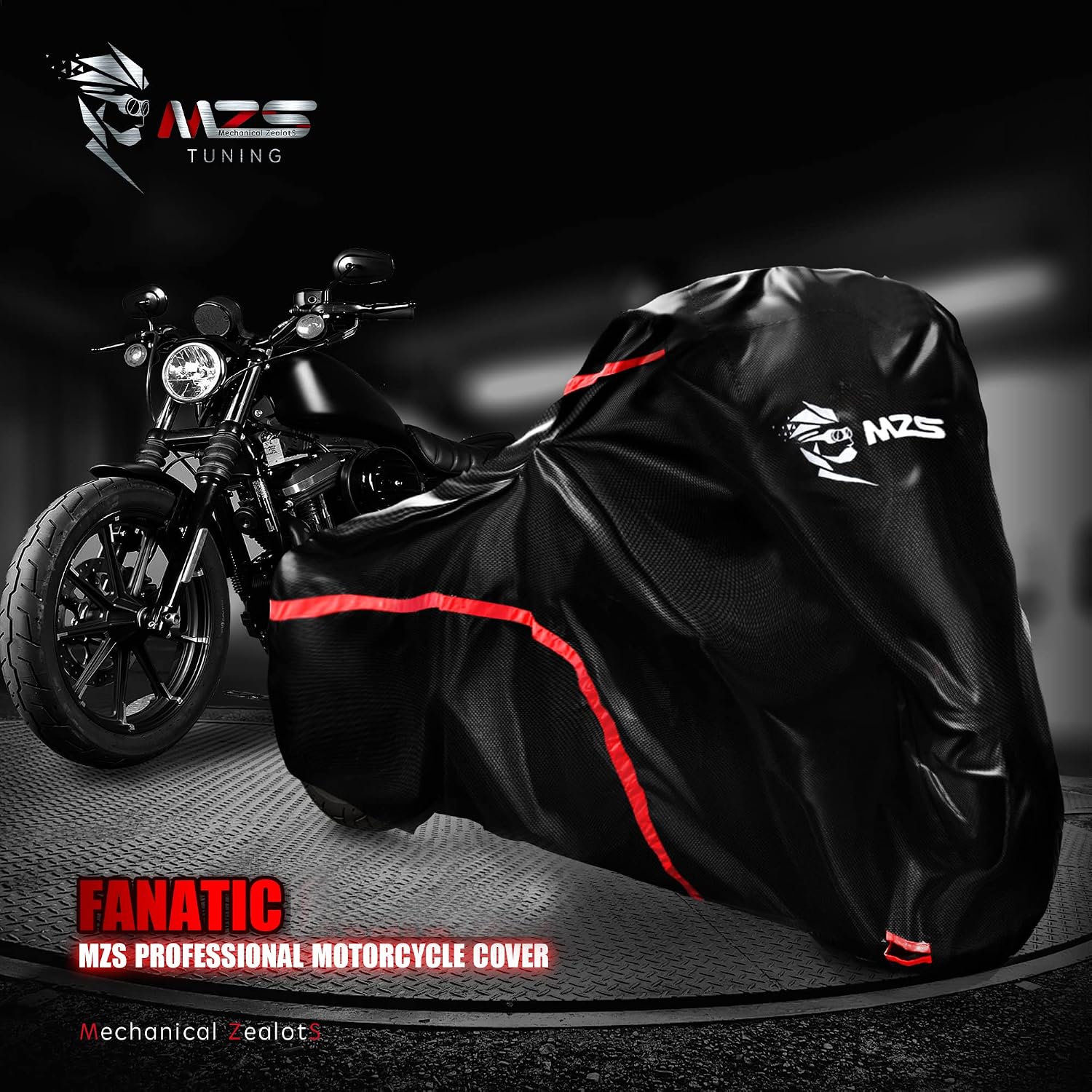 MZS Motorcycle Cover Waterproof Outdoor Compatible With HD Cruiser Models Sportster Softail Dyna V-rod Low Rider Sport Glide Fat Boy Heritage Nightster Iron 420D All Season Weather Covers Storage