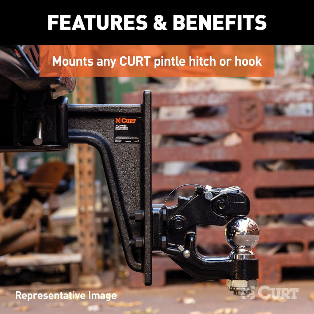 CURT 48348 Adjustable Pintle Mount for 2-1/2-Inch Hitch Receiver, 20,000 lbs., 7-1/4-Inch Height, 10-3/4-Inch Length
