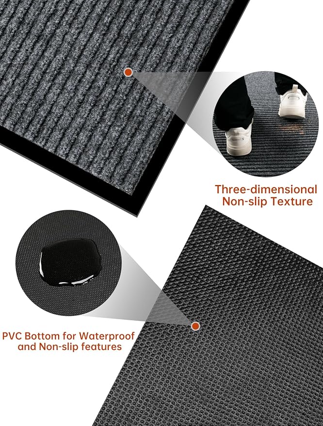 Urban Vista 3' x 10' Commercial Grade Striped Brush Step Entrance Mat, Vinyl - Image 4