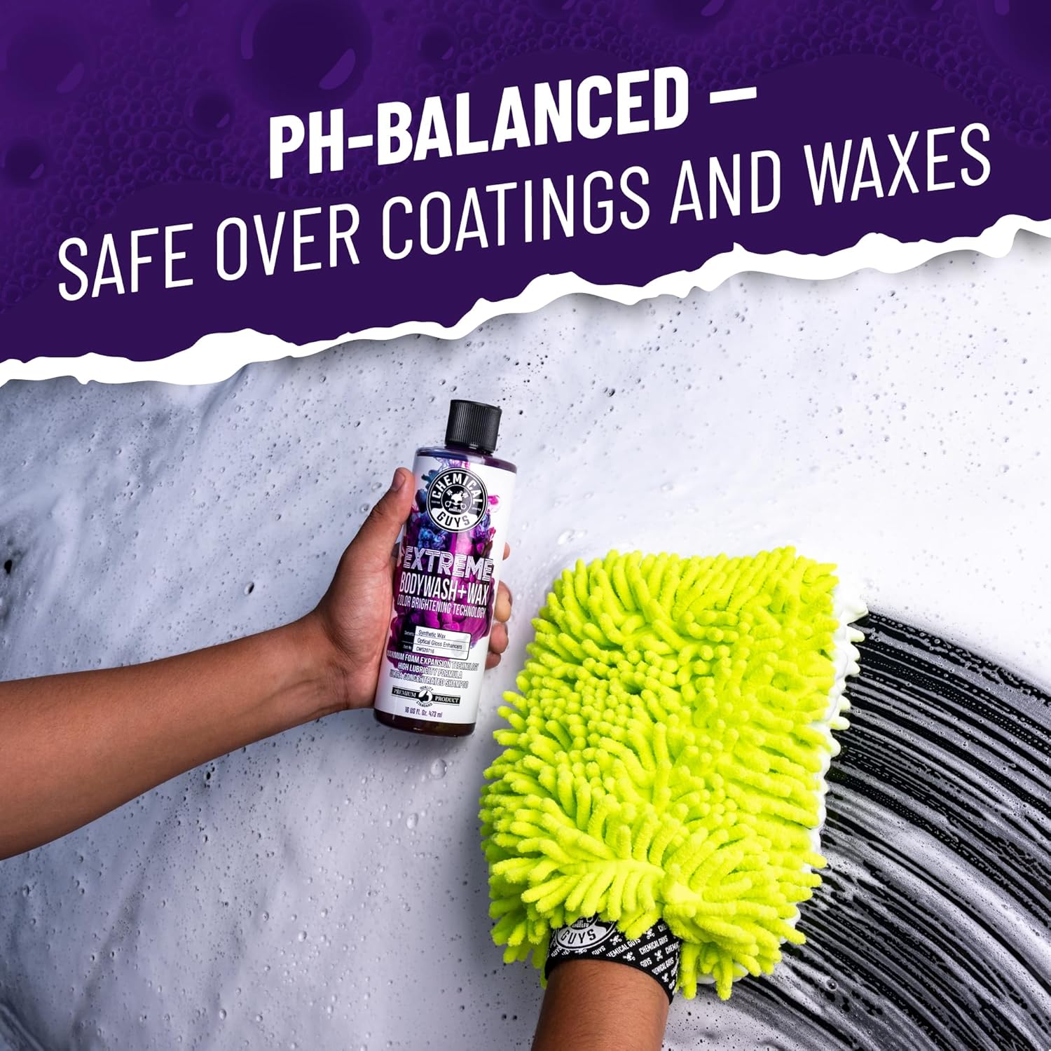 Chemical Guys Extreme Bodywash & Wax Foaming Car Wash Soap - Soap for Foam Cannons, Foam Guns, or Bucket Washes for Cars, Trucks, Motorcycles, RVs, and More, Grape Scent - 16 oz
