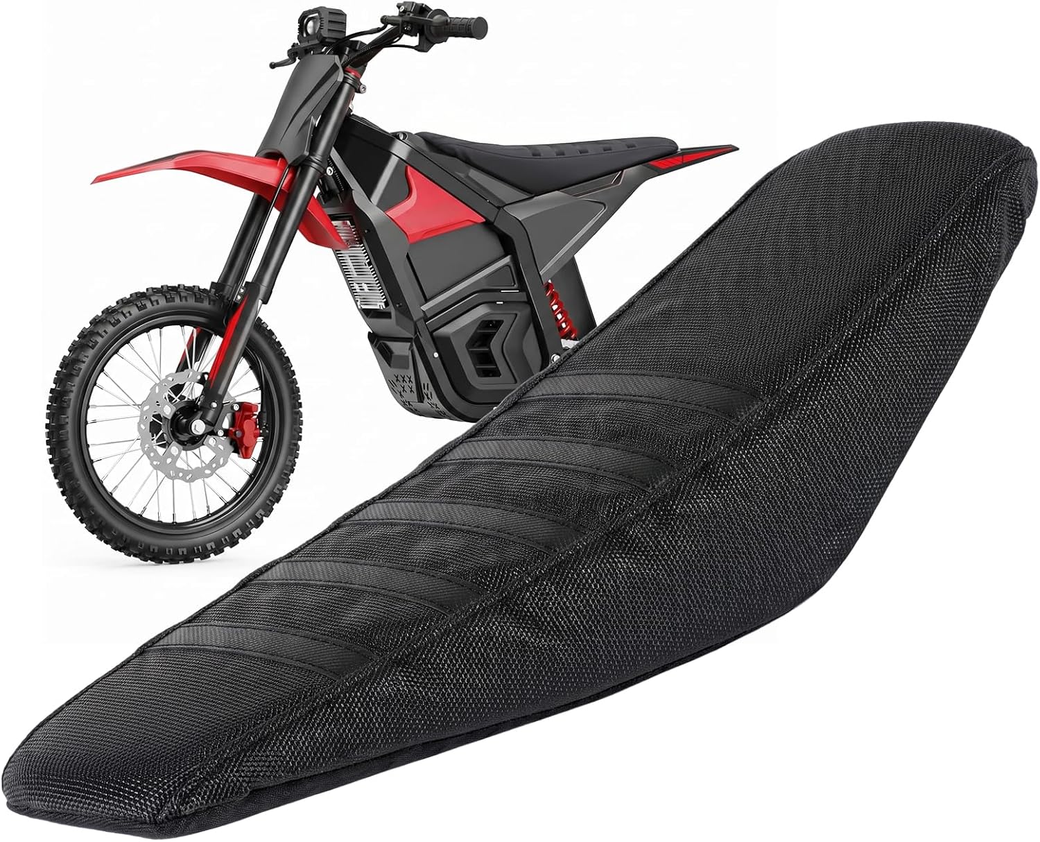 Gripper Seat Cover Compatible with Yozma IN10 Electric Dirt Bike - Non-Slip Striped Polyester Seat Cushion Protector for Ebike, Waterproof Motocross Upgrade Accessories for Off-Road Riding (Black)